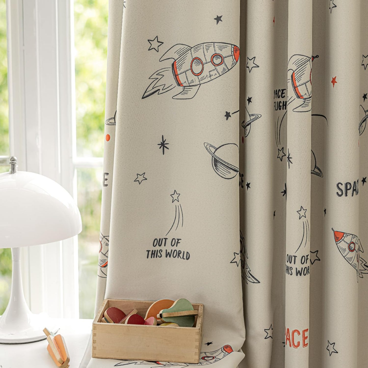 Cartoon Space Theme Pattern Semi Blackout Curtain for Kids Room Nursery