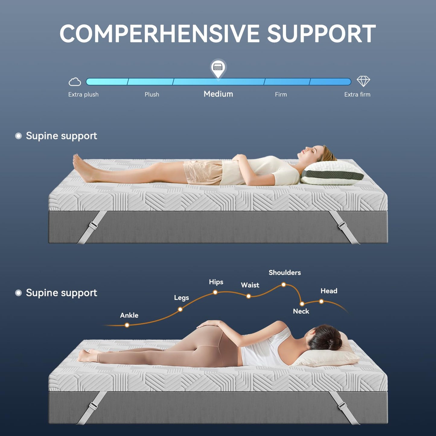 ELEMUSE 4 Inch Twin XL Memory Foam Mattress Topper, College Dorm Room Essentials, Gel Foam Bed Topper with Washable Cover, Non-Slip Back to School Bedding, CertiPUR-US