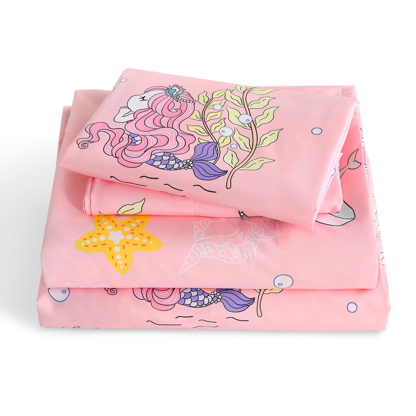 LONAVA Twin Sheet Set Kids - 3 Pieces Soft Microfiber Cartoon Style Bedsheets for Boys Girls Teens, Oeko TEX, Breathable Deep Pocket Sheets, (Mermaid)