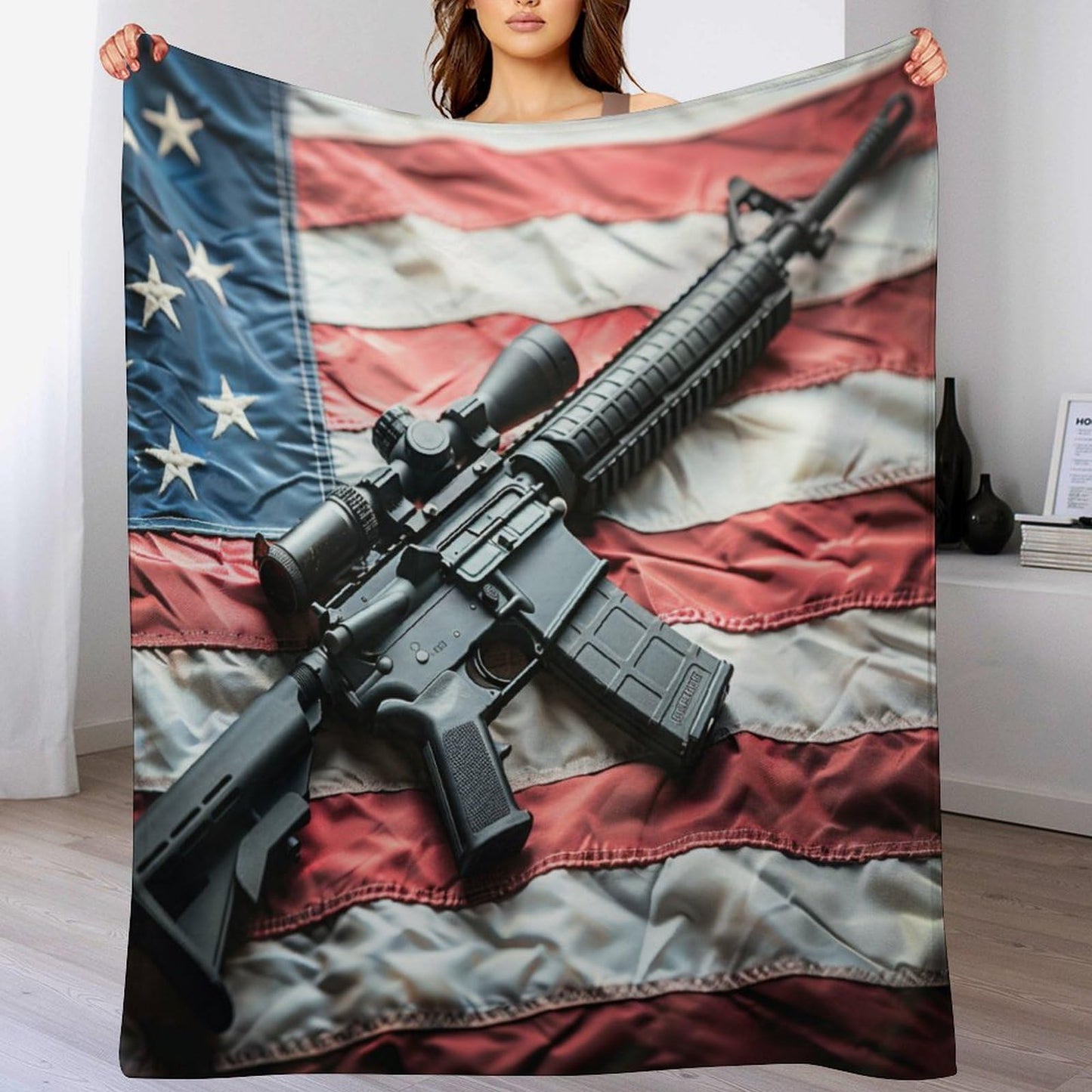 TOWINSFB American Flag Military Throw Blanket, Warm Cozy Soft Blanket Gun Theme July Fourth Blanket for Bed Couch Sofa, 30"x40"