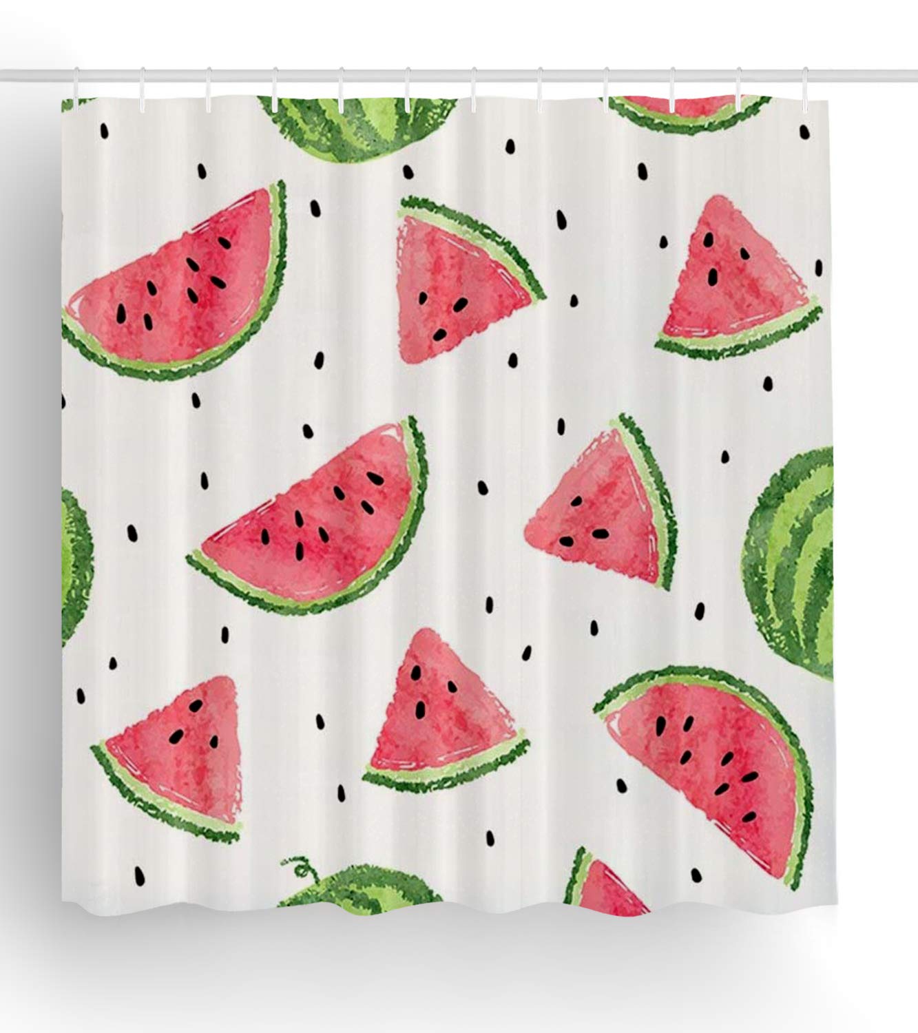 Jagfhhs Watermelon Shower Curtain for Bathroom Summer Time Cartoon Fruit Watermelon Slices Polyester Fabric Waterproof Bath Curtain Shower Curtains Hooks Included 72x72 inch