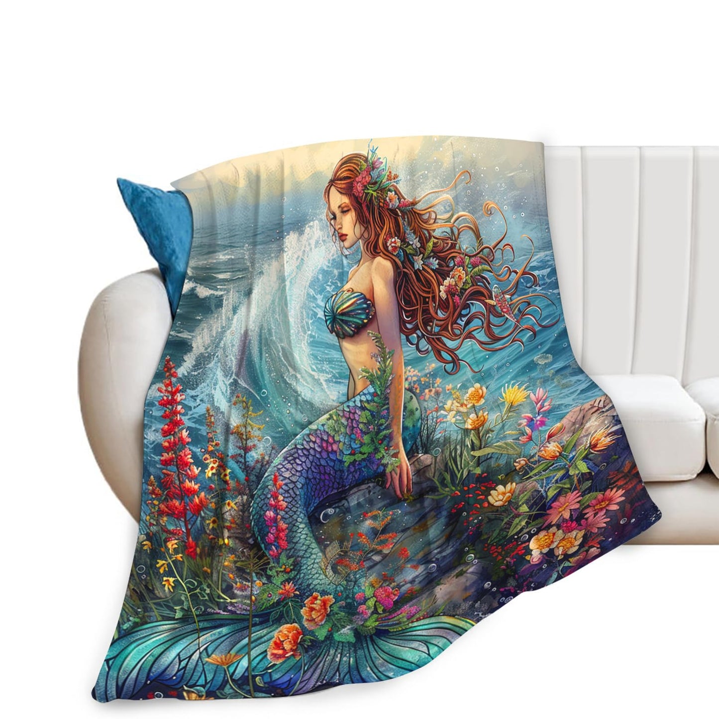 Tijuboni Mermaid Throw Blanket Mermaid Gifts for Girls Women Boys Men Kids Adults Soft Flannel Fleece Blanket for Couch Sofa Bed Home Decor 40"x50"