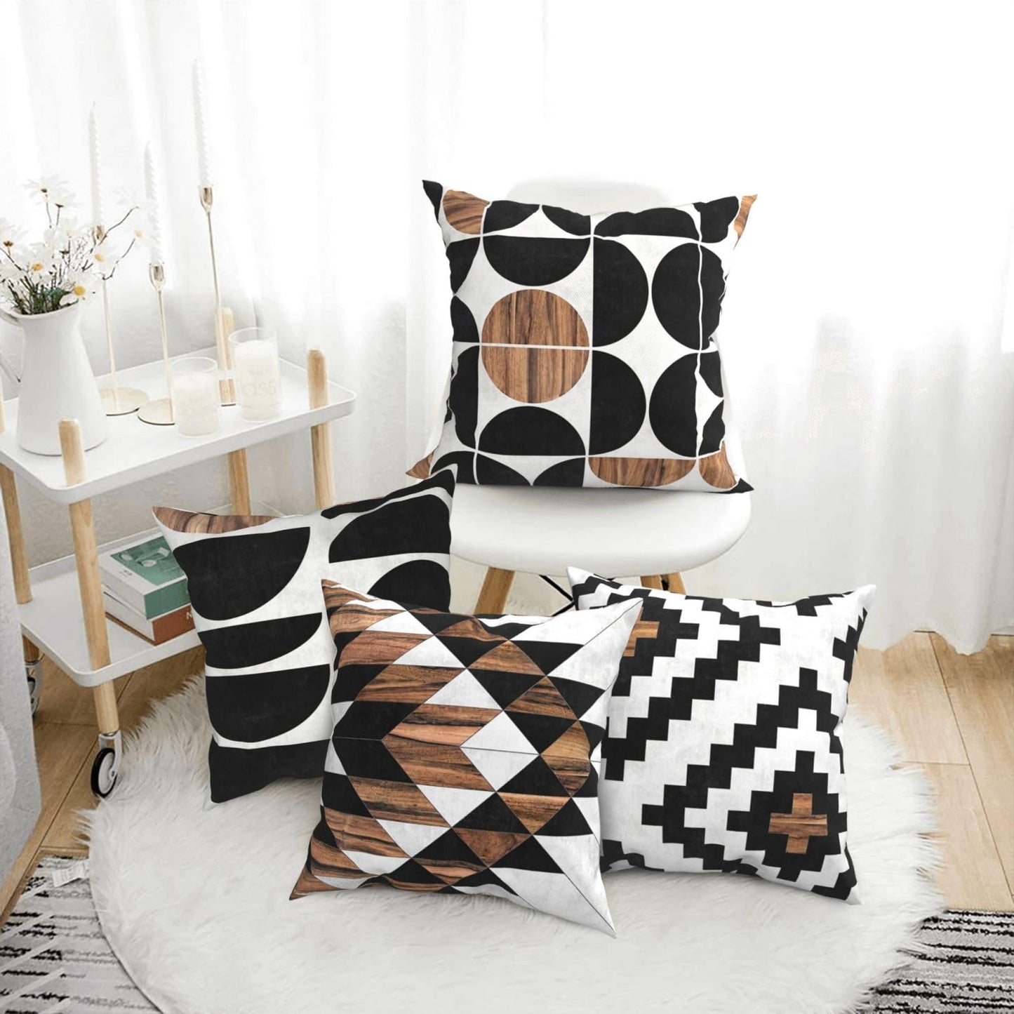 CCOCND Mid Century Pillow Covers 18 x 18 Set of 4 Midcentury Modern Aztec Concrete Wood Pattern Throw Pillow Cover Black White Pillowcase Home Decor Cushion Covers