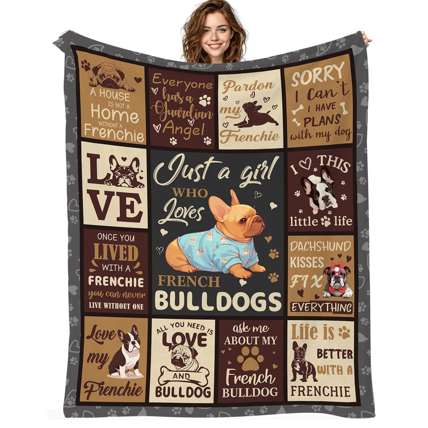 French Bulldog Lover Gift for Women - 50"x40" Ultra Soft Plush Flannel Fleece French Bulldog Throw Blanket, Cozy Fluffy Decor for Couch Bed, Christmas Birthday Present