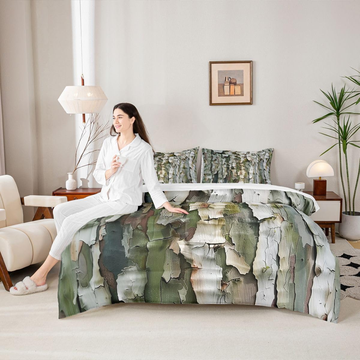 Feelyou Tree Branches Comforter Set with Sheets 7 Piece Queen Size Tree Leaf Bedding Set for Kids Boys Girls Botanical Bed in a Bag Nature Theme Room Decor Soft Microfiber