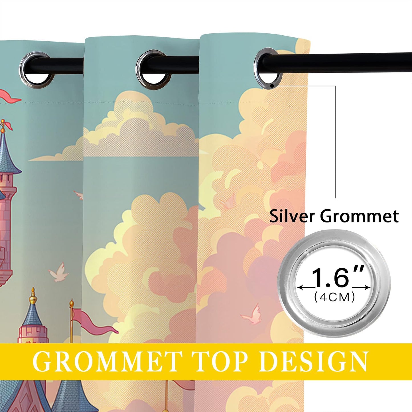 Fairy Tale World Castle Blackout Curtains for Girls Boy Home Decor, Cartoon Fantasy Rainbow Pink Grommet Thermal Insulated Drapes Darkening Window Curtain for Bedroom Living Room, 42 x 45 Inch