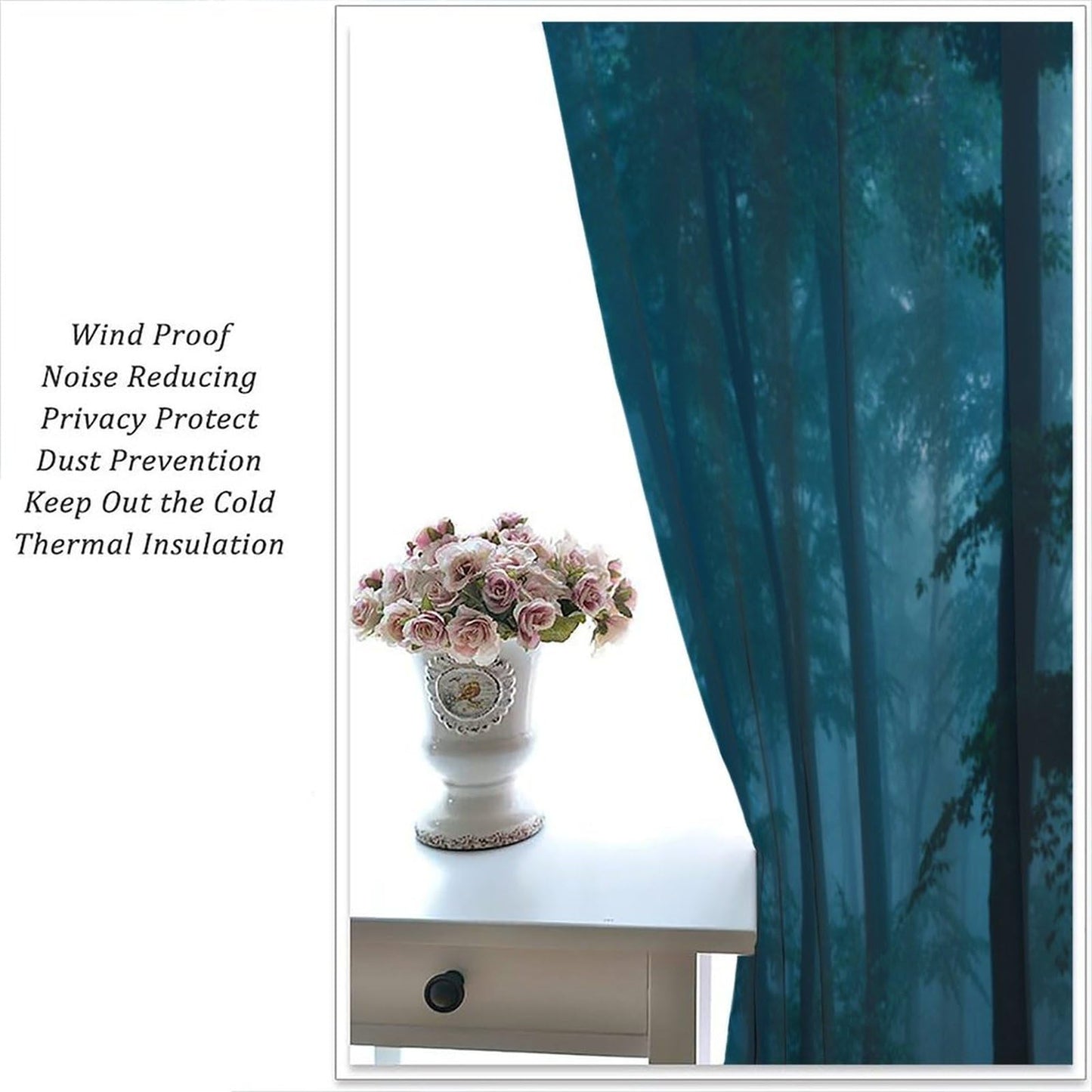 DDCBNS Misty Forest Curtains,Magical Woodland Nature Landscape Window Treatments for Bedroom Living Room Dreamland Scenery Décor Drapes 2 Panels Set,Total Size 42 x 45 Inch