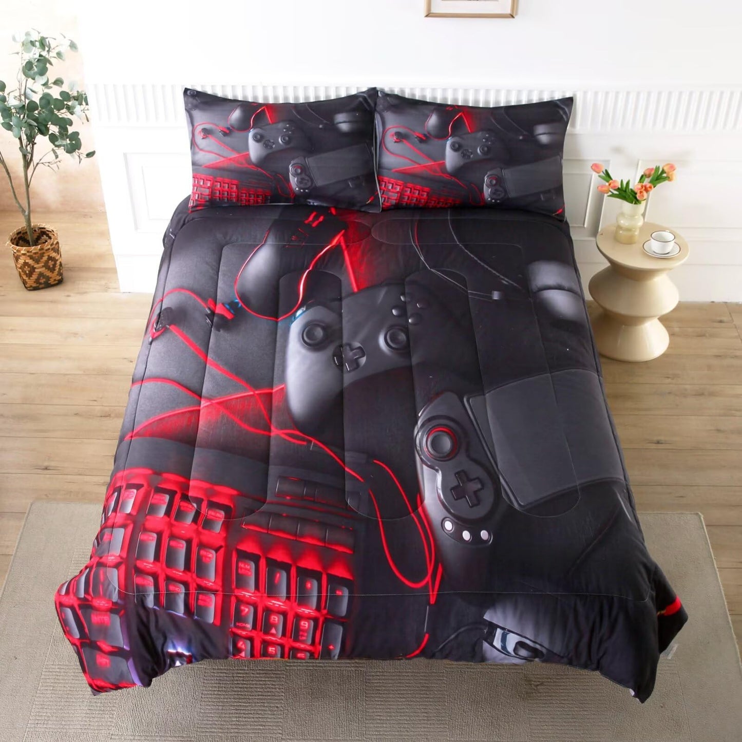 GRAT TIOC Gaming Comforter for Boys Teens,Game Bedding Sets Twin,Kids Gamer Comforter Set,Video Game Bedroom Bed Set Controller Duvet All Season 3 Piece