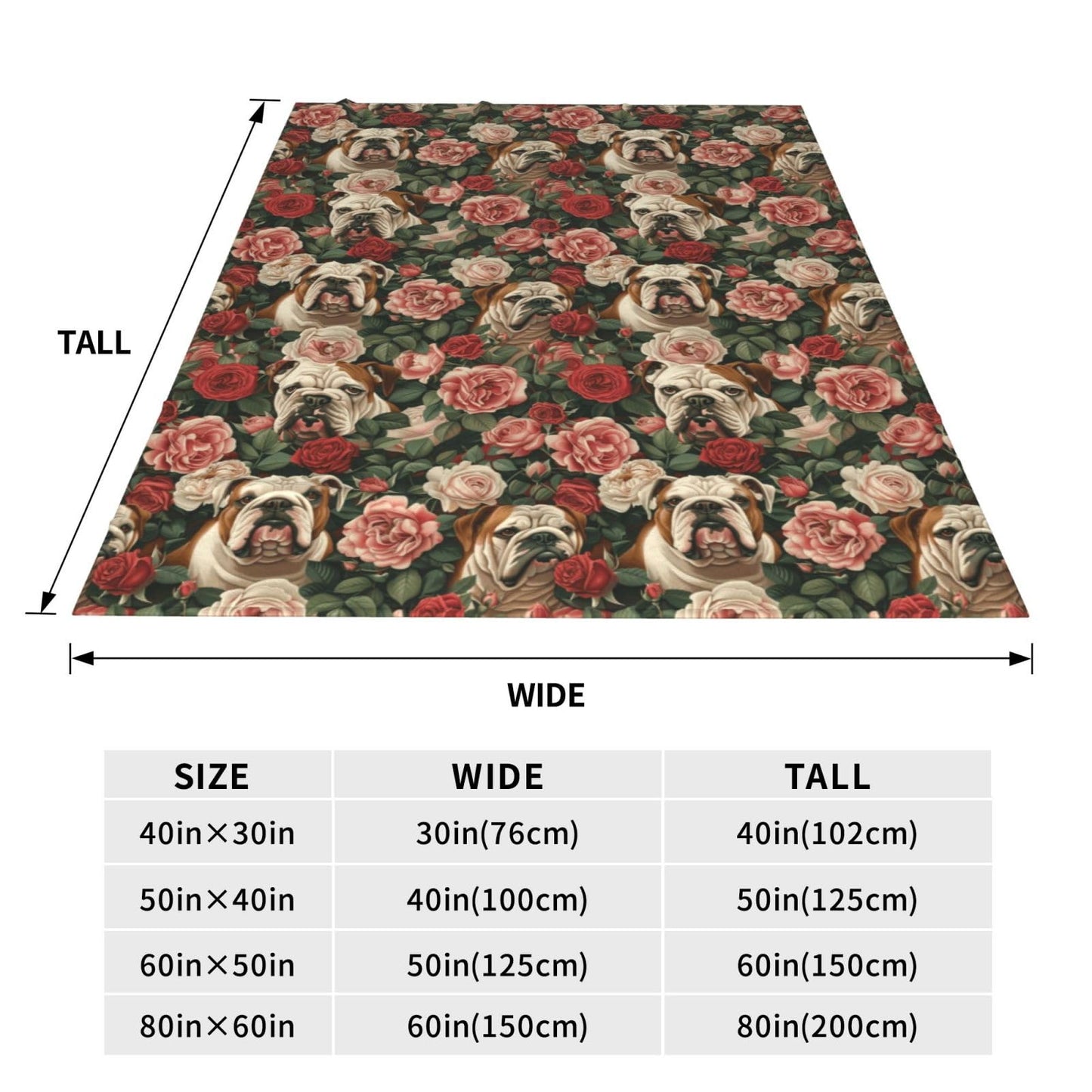 TZJCCMAY English Bulldog Blanket for Kids Women Adults, Floral Dog Lover Throw Blankets, Soft Lightweight Fleece for Bed Sofa Home Living Room Decor, Birthday Gifts, 50x60in