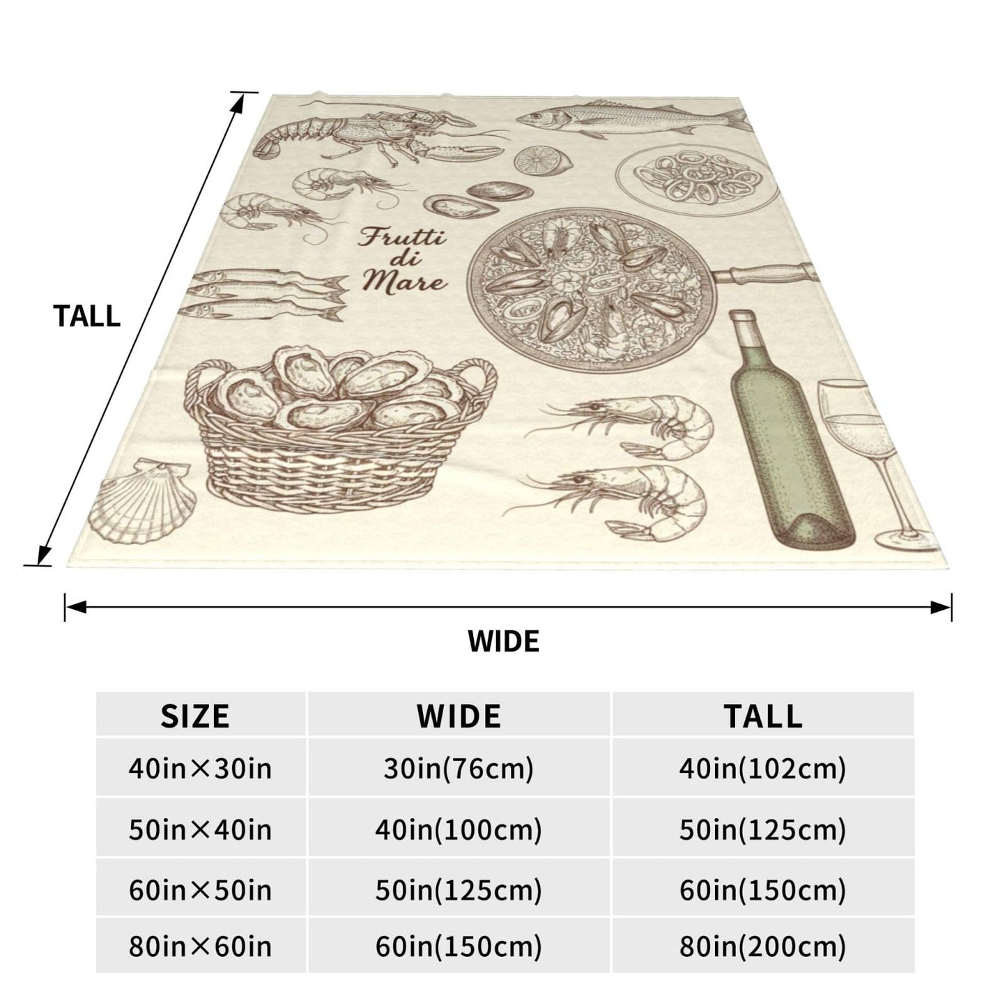 Fleece Throw Blanket for Couch, Seafood Feast Wine Soft Fuzzy Cozy Blankets Warm Lightweight Flannel Throws for Bed, Sofa, Travel, All Seasons 50x40 Inches