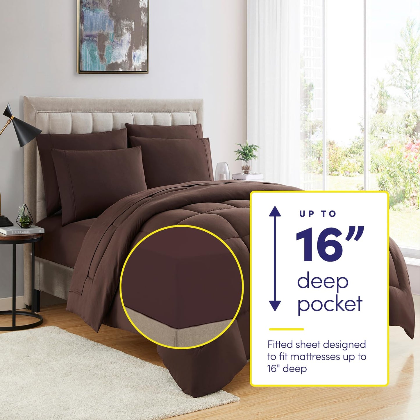 Twin Comforter Set with Sheets - 5-Piece Bedding Collection - 1 Comforter, 1 Fitted Sheet, 1 Flat, 2 Pillowcases - Deep Pocket - Soft & Premium Quality - Ideal for All Seasons, Chocolate Brown