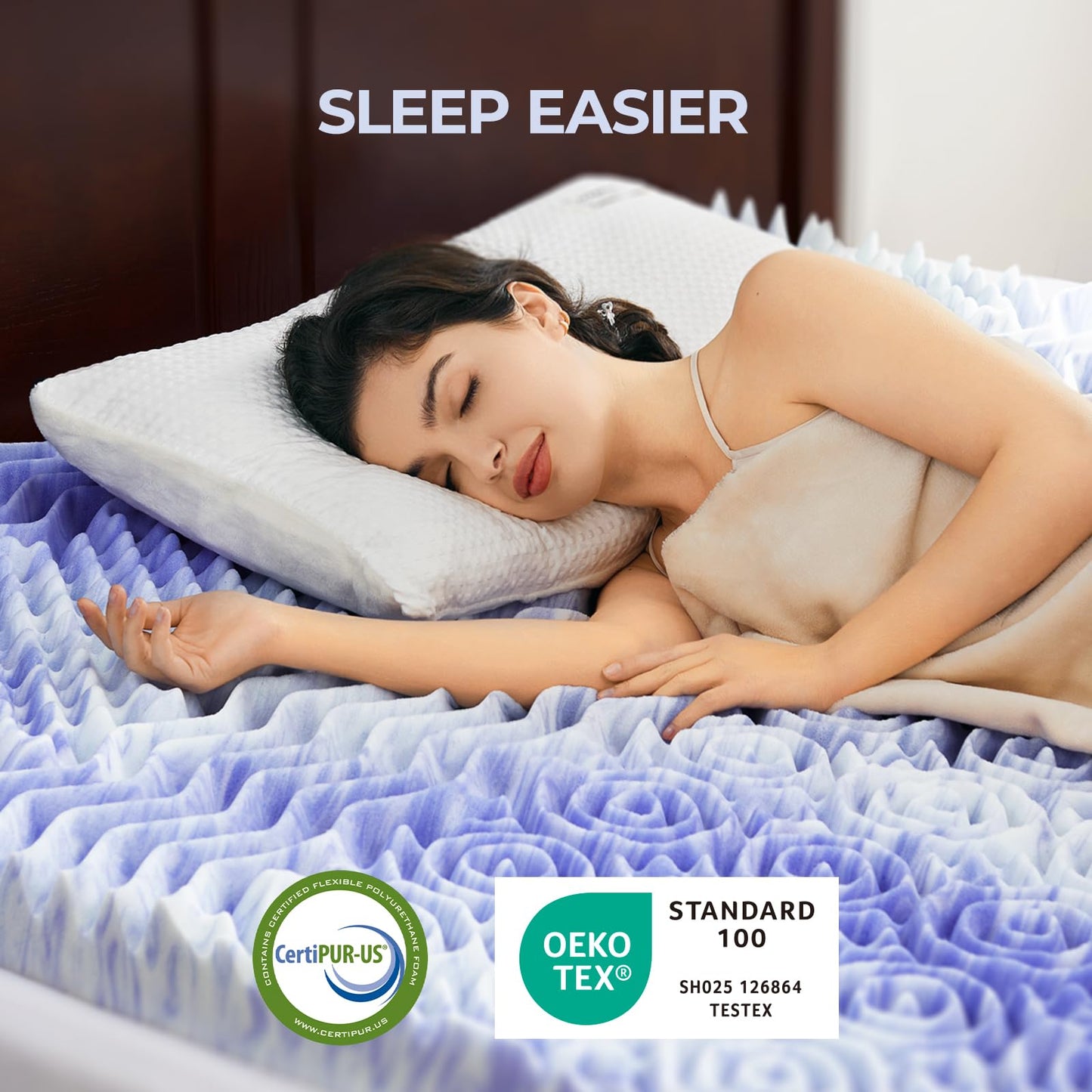 Dreamsmith Queen Mattress Topper, 3 Inch 7-Zone Memory Foam Mattress Topper, Gel Infused Foam Mattress Topper for Pressure Relief, Made with CertiPUR-US® Certified Foam, Oeko-Tex Certified