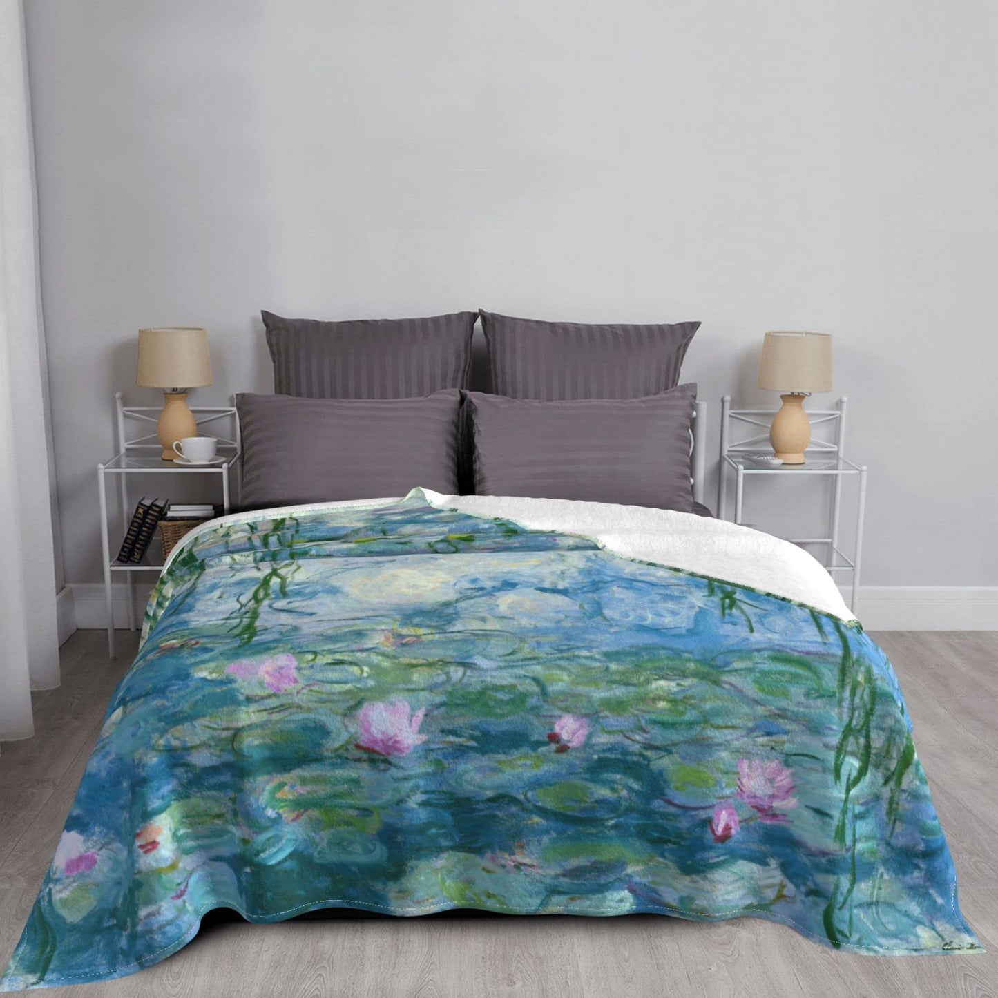 Monet Water Lilies Soft Blanket All Season Fuzzy Throw Warm Lightweight Blanket Flannel Blankets Fleece Throws for Bed Sofa Couch Travel Home Living Room Decor 80"x60"