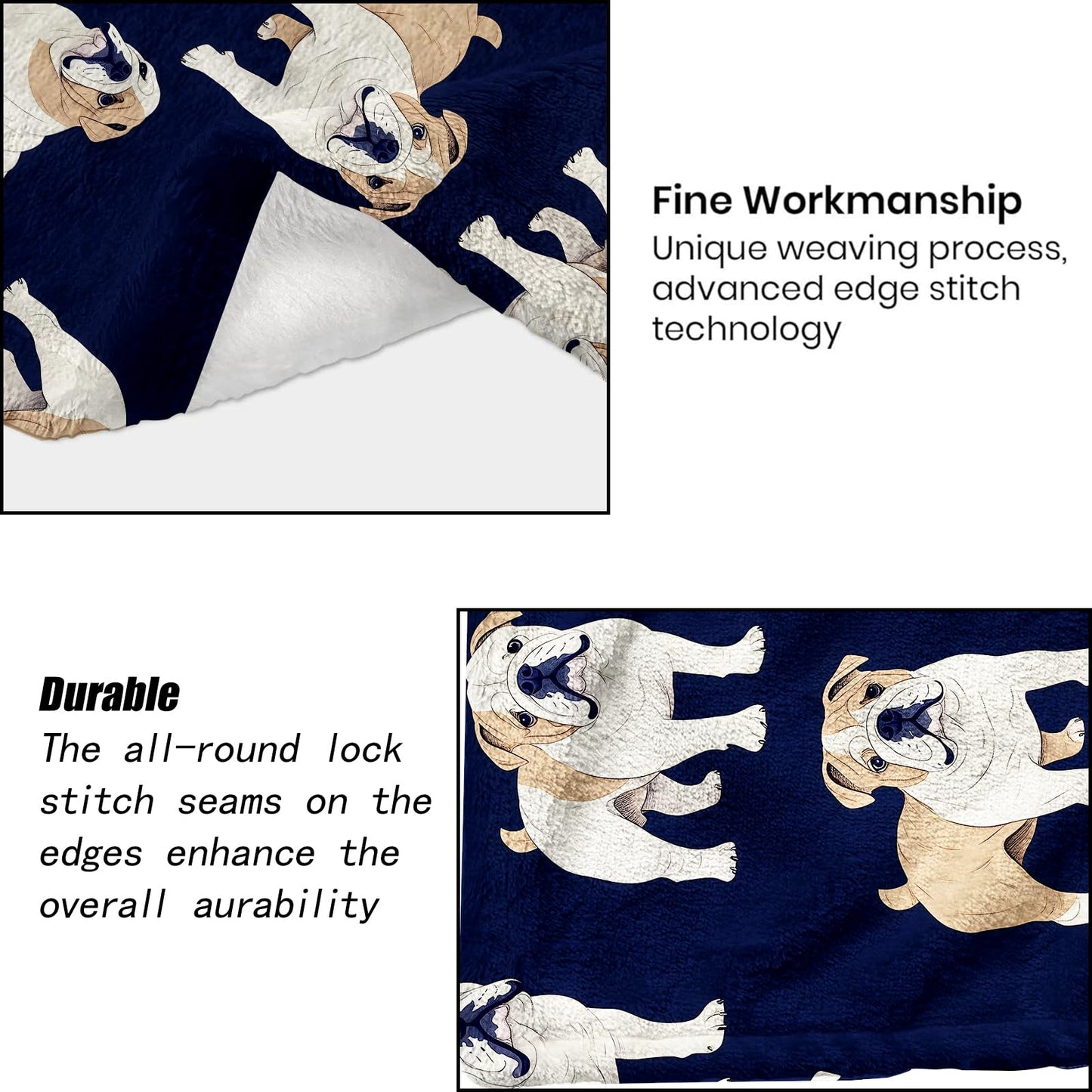 ainori English Bulldog Blanket - Cute Fun Dog Dark Fleece Throw,Gifts for Kids Women, Soft & Warm,Lightweight, for Modern Rustic Decor, Pet Lovers, and Room Home Accents 50x60in