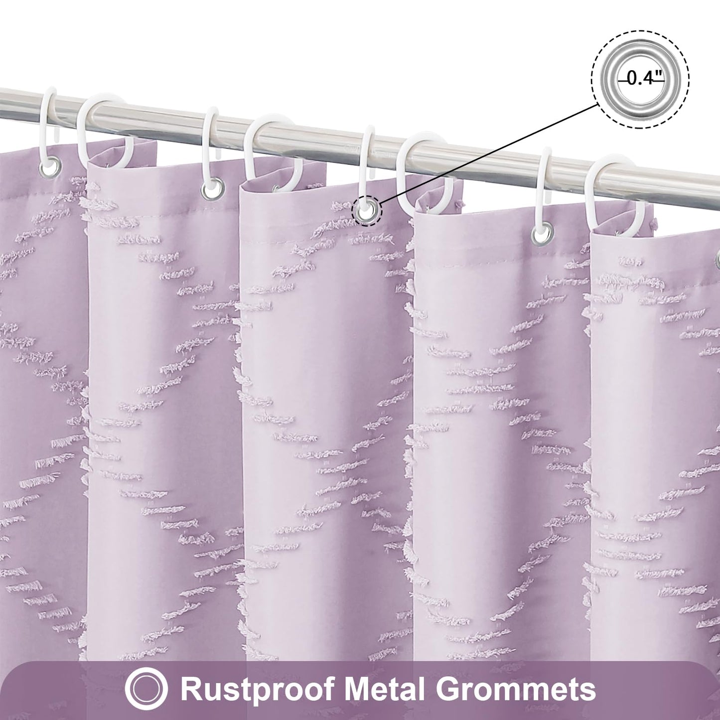 Craidlela Boho Lavender Woven Fabric Shower Curtain with Tassel 72 x 72, Bohemia Tufted Chevron Striped Chic Textured, Waterproof Modern Farmhouse Minimalist Purple Cloth Curtain for Bathroom