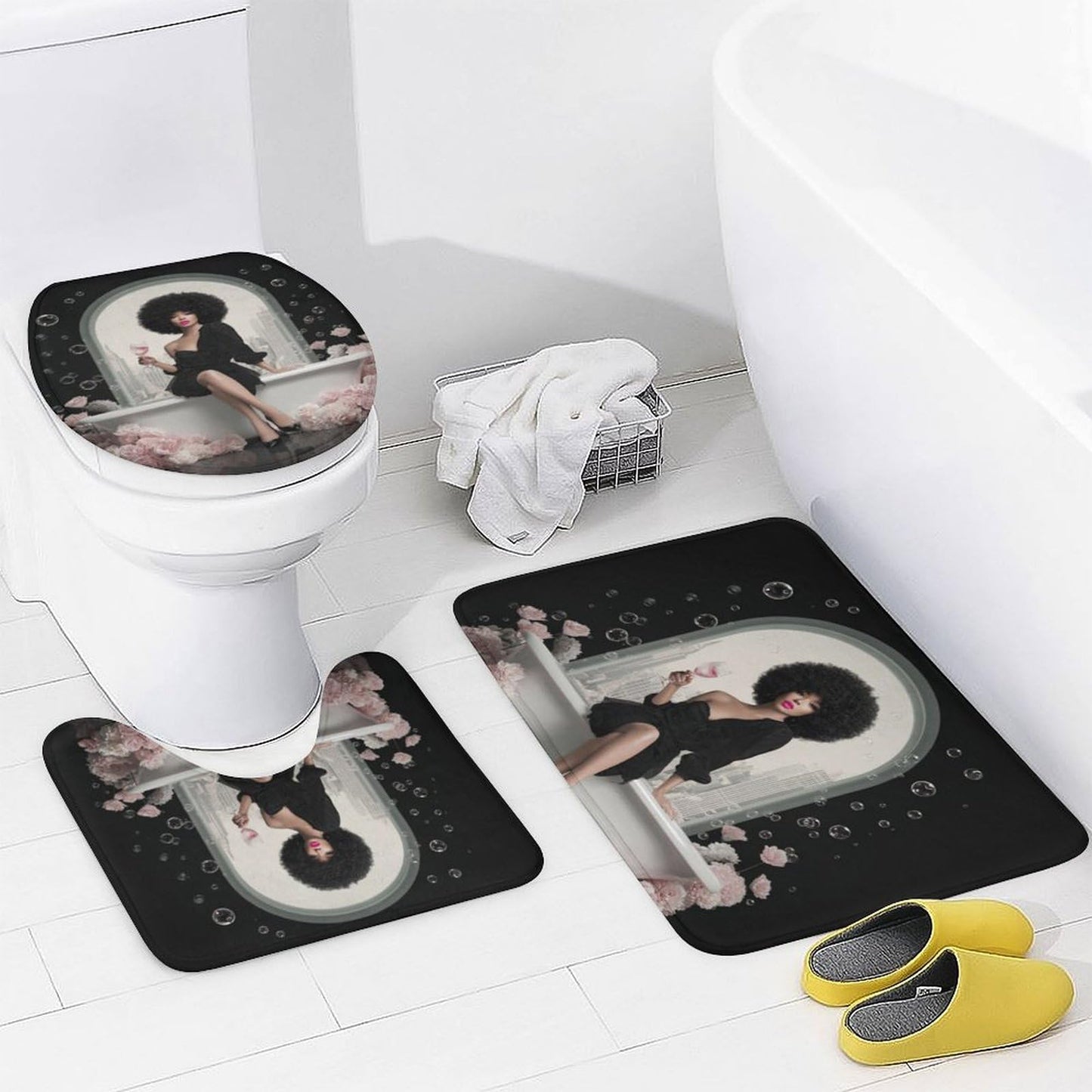 XSUPFLYM Modern Classic Black Women Waterproof Fabric Shower Curtain Beautiful Elegant Bathroom Art American African Women Bathroom Shower Curtain Set with Hooks-72 W x 72" L