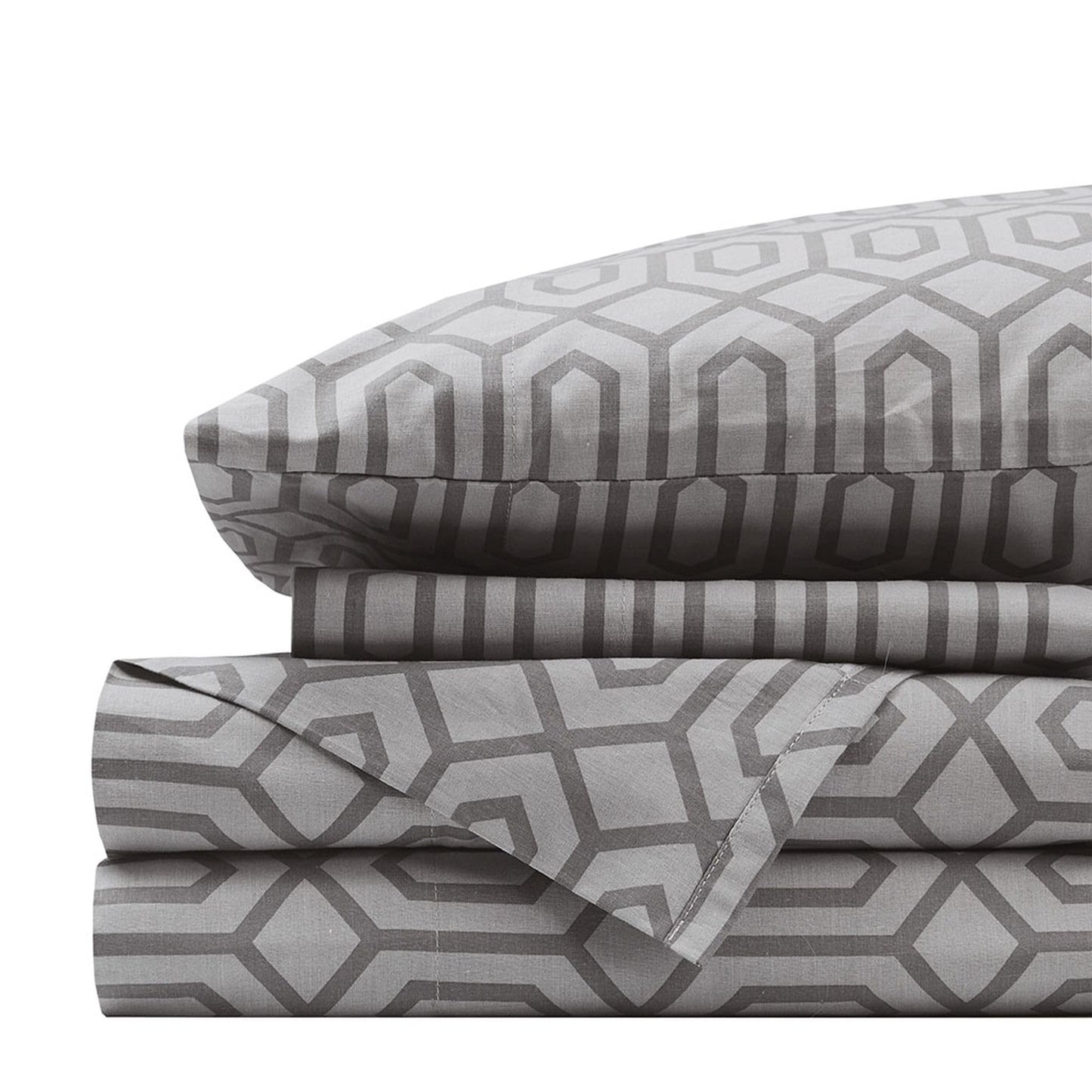 Comfort Spaces 100% Cotton Sheet Set Breathable, Lightweight, Soft with 14" Elastic Pocket Fits up to 16" Mattress, All Season Cozy Bedding, Matching Pillow Case, King Diamond Sliver 4 Piece