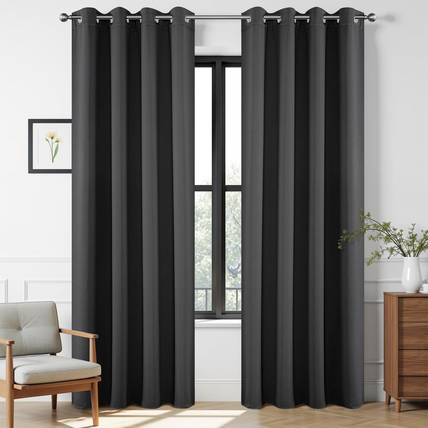 Joydeco Grey Curtains 84 Inch Long, Room Divider Blackout Curtains for Bedroom with Grommets, Thermal Insulated, Noise Reducing Room Darkening Black Out Drapes for Bedroom Living Room Window, 2 Panels