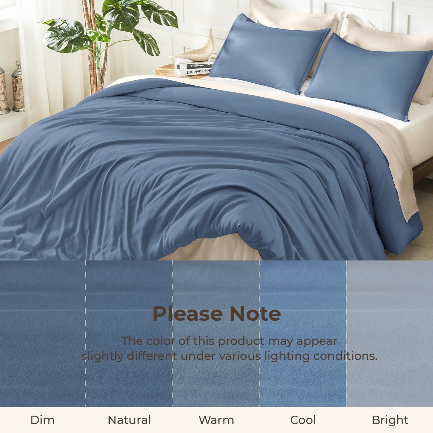Litanika Haze Blue Comforter King Size, 3 Pieces Lightweight Solid Bedding Comforter Set, All Season Fluffy Bed Set (104x90In Comforter & 2 Pillowcases)