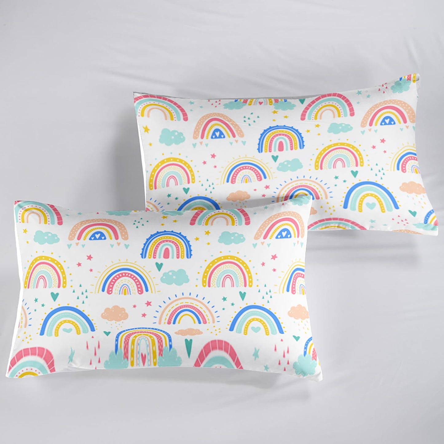 QOOMO 3Pcs Rainbow Comforter Set Twin,Cloud and Star Bedding Set for Teens Boys Girls,Colorful Printed Comforter with 2 Pillowcases,Down Alternative,Soft and Lightweight