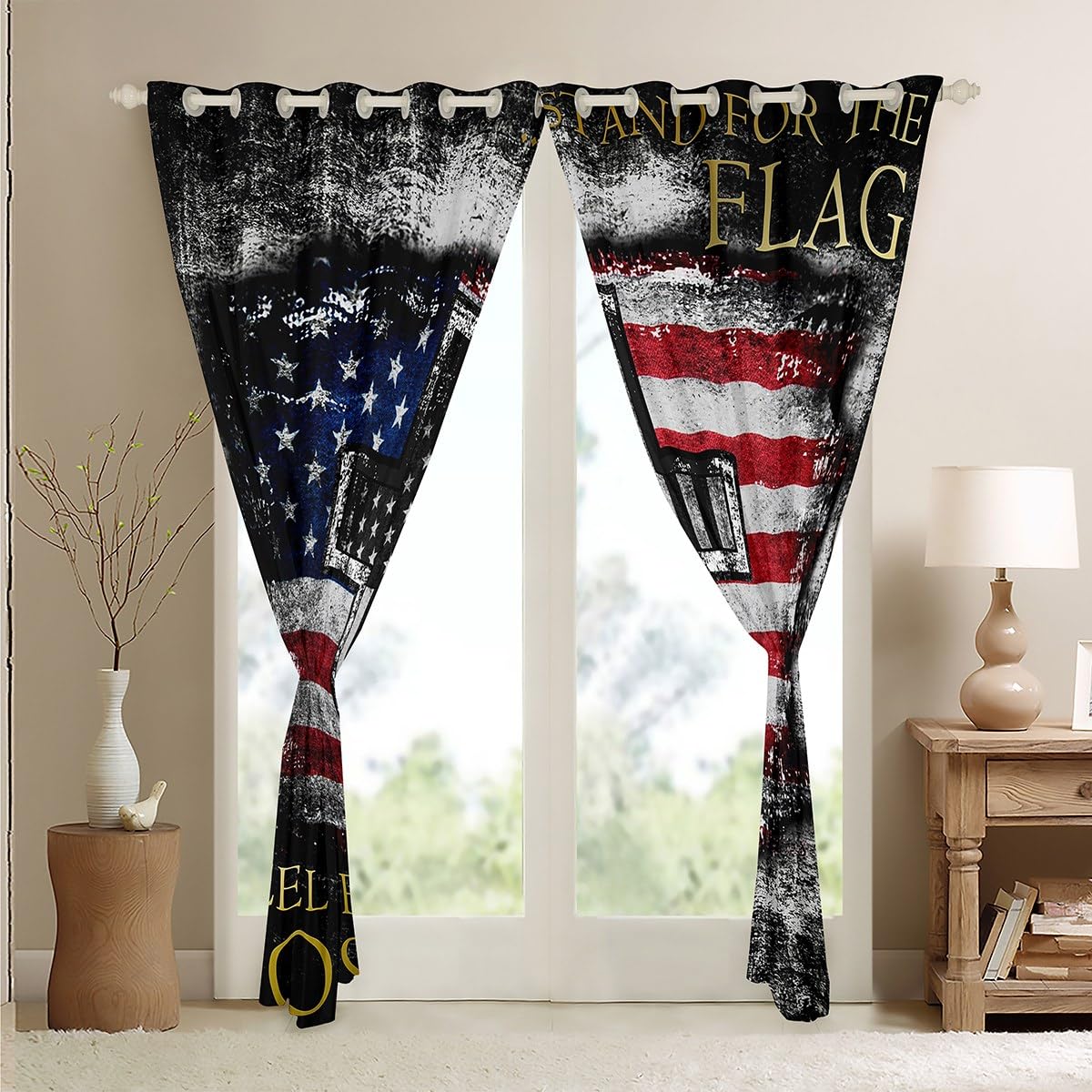 Erosebridal American Flag Blackout Curtains for Teen Boys Camo Black White USA Flag Curtains for Bedroom, The Cross Theme Curtains & Drapes Religious Patriotic Style Window Curtains 42''Wx63''L