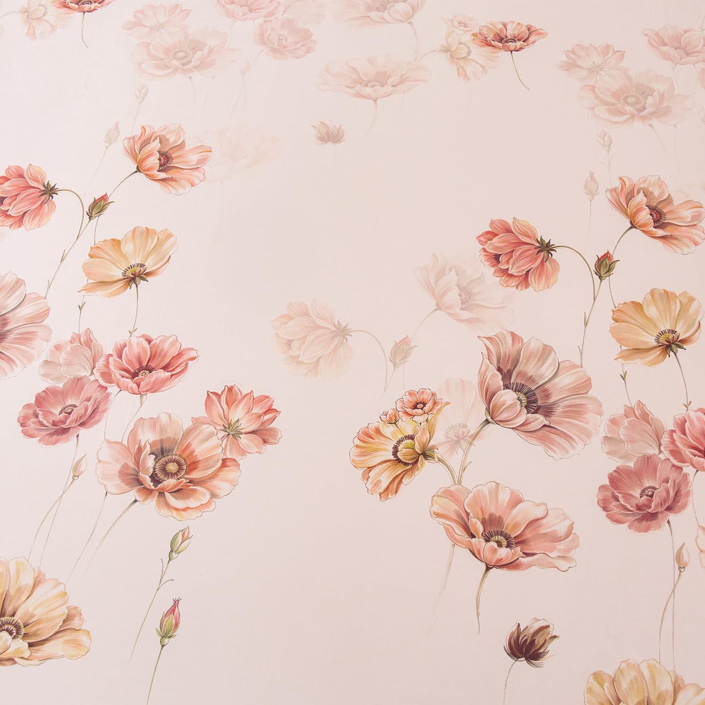 Huborise Blush Pink Floral Bed Sheets 100% Cotton Queen Size Sheet Set Satin Weave 4Pcs, Apricot Peach Flower Printed Bed Set with Deep Pocket 17.5", Soft Breathable & Crisp, Luxury French Country