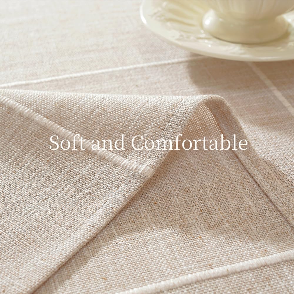 Zobesta Linen Table Cloth Rectangle Tables 60 x 120 Inch, Plaid Browm Linen Tablecloth Rectangle Tables Soft Boho Table Cover for Kitchen, Party, Picnic, Outdoor