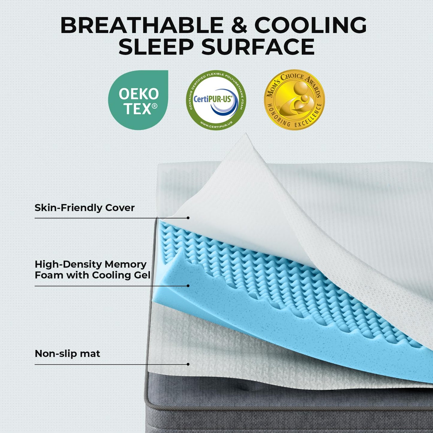 OhGeni Memory Foam Mattress Topper Pad, with Cover, Soft Bed Cover with Anti-Slip Base, Size Full, Style 3 Inch