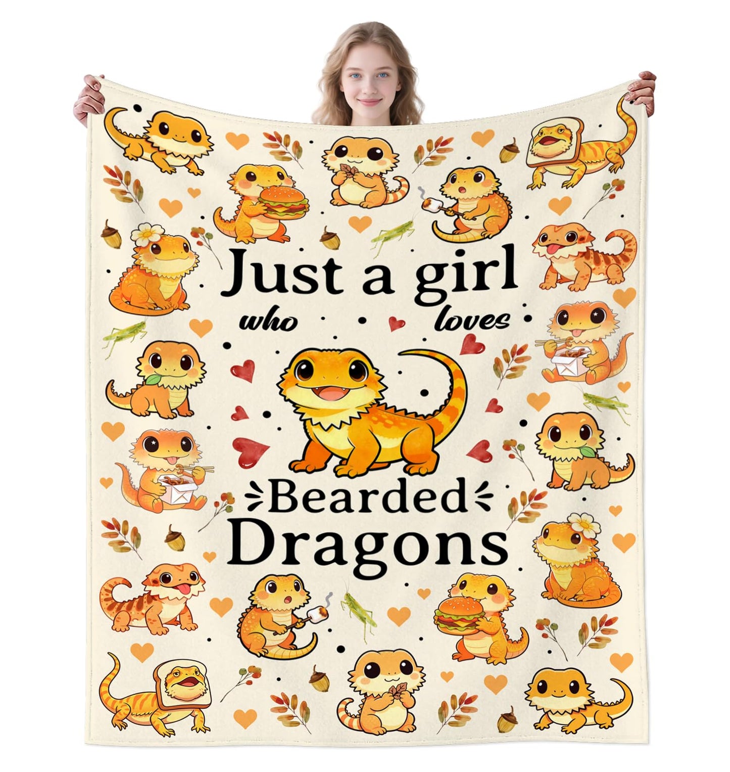 MOUND BOOM Bearded Dragon Blanket Gifts for Humans Women,Lizard Reptile Accessories Just A Girl Who Loves Bearded Dragon Throw Blankets,Lizard Gifts for Adult Girls Teens 50"X40"