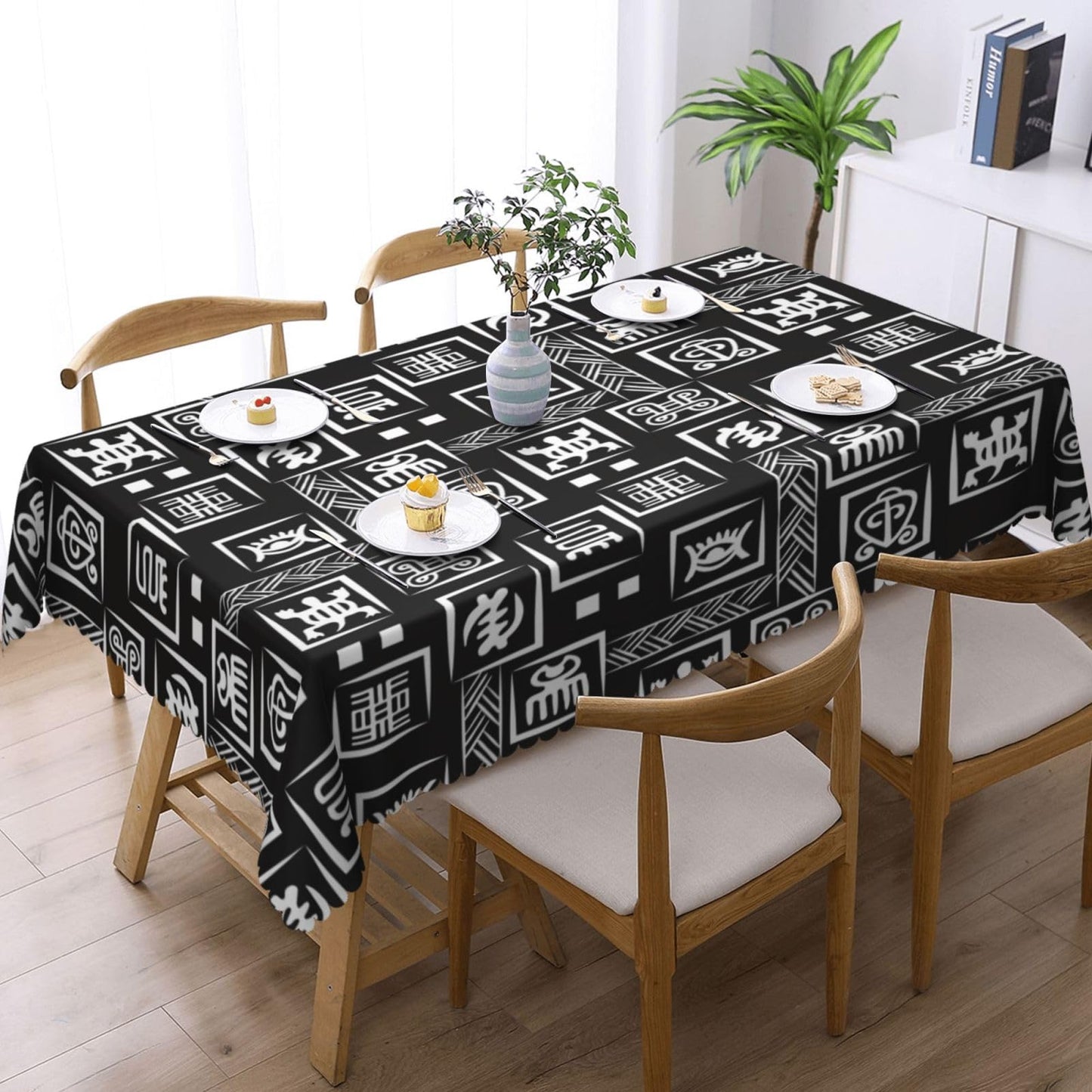 ZYPHORIEL African Adinkra Pattern Rectangle Tablecloths Black White Digital Symbols Table Cloths Decorative Kitchen Dining Tablecloth for Rectangular Tables,Washable Table Cover for Party 54 x 72 Inch