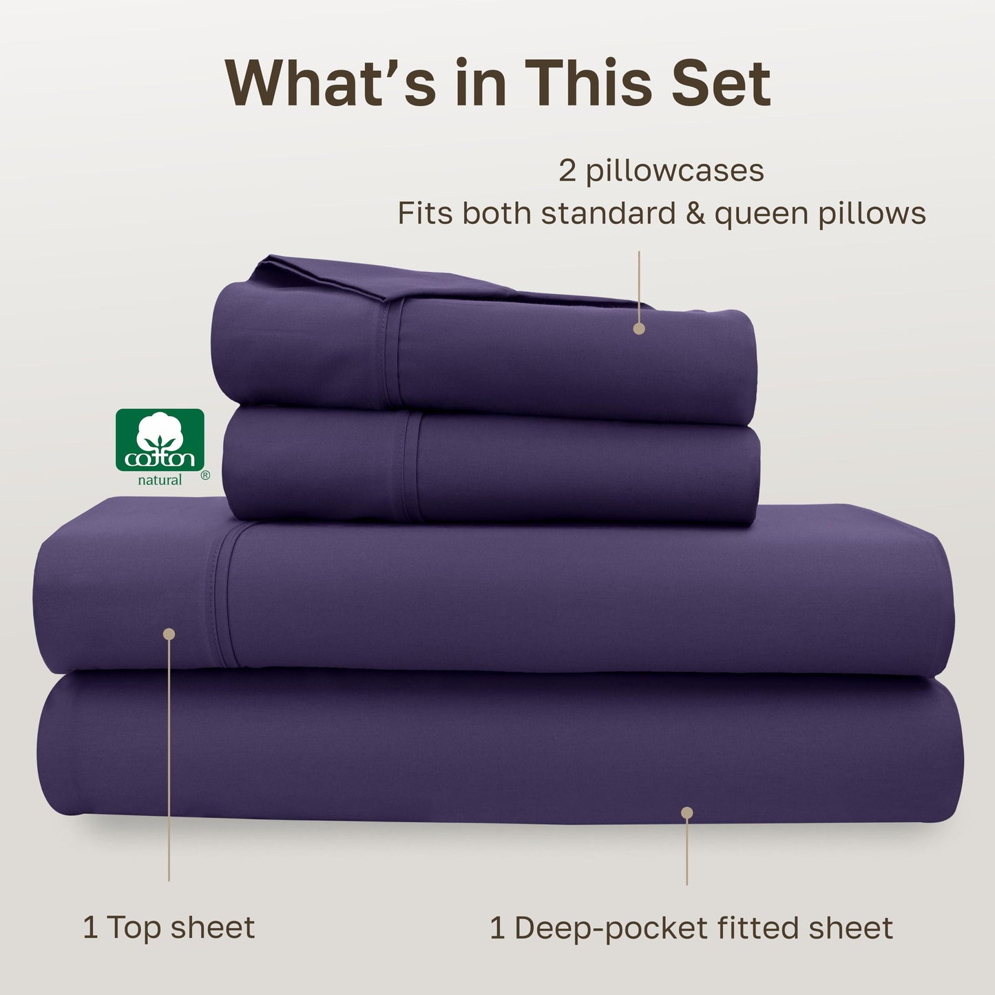 California Design Den Soft Queen Size Cotton Sheet Sets, 400 TC Good Housekeeping Award Winner, Silky Smooth Sateen Weave with Deep Pockets, Breathable and Durable Queen Bedding Set - Purple