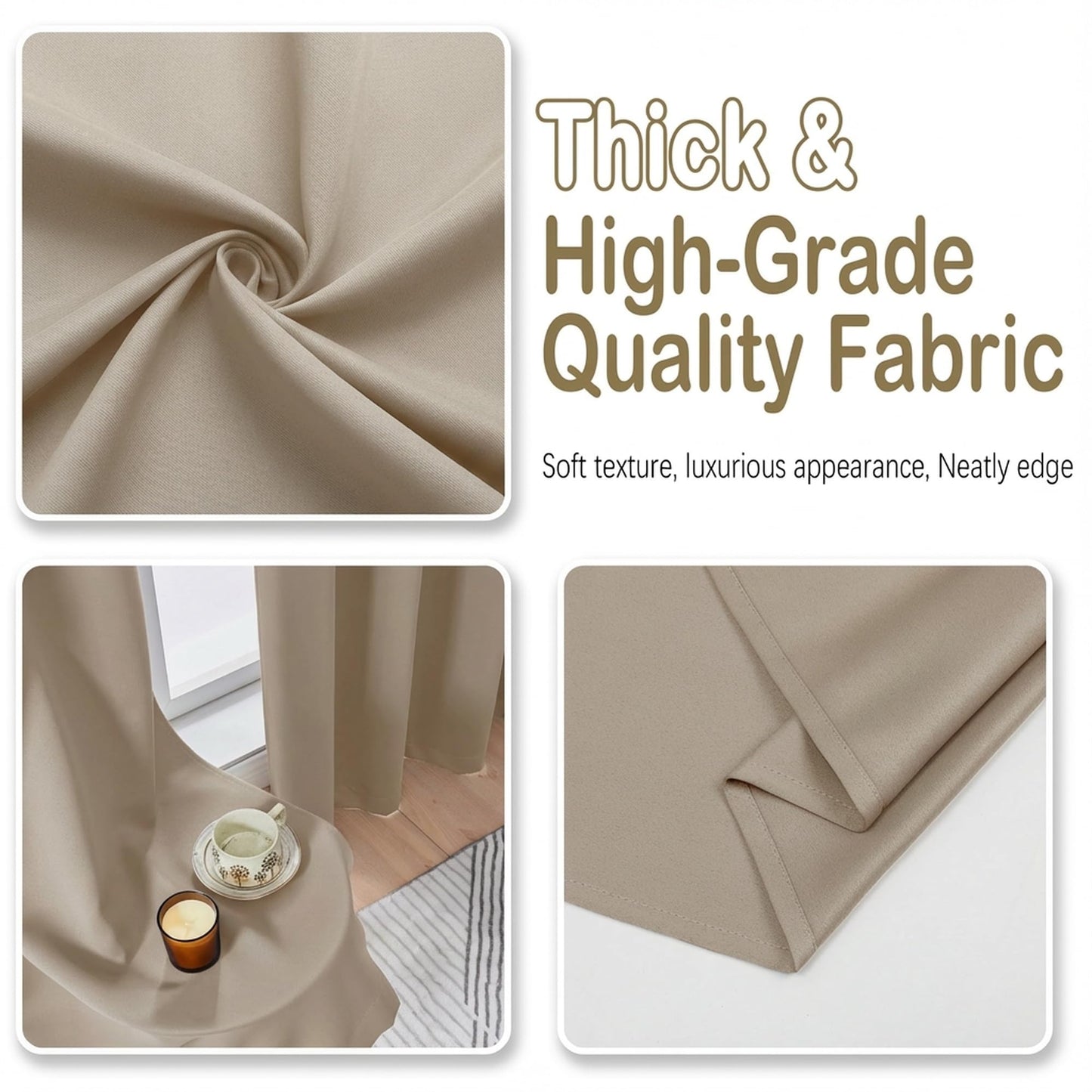 OVZME Blackout Curtains for Bedroom 63 Inch Length 2 Panels, Protect Privacy Thermal Insulated Solid Curtains for Living Room, Rod Pocket Window Treatment Blackout Drapes, 2x40Wx63L, Biscotti Beige