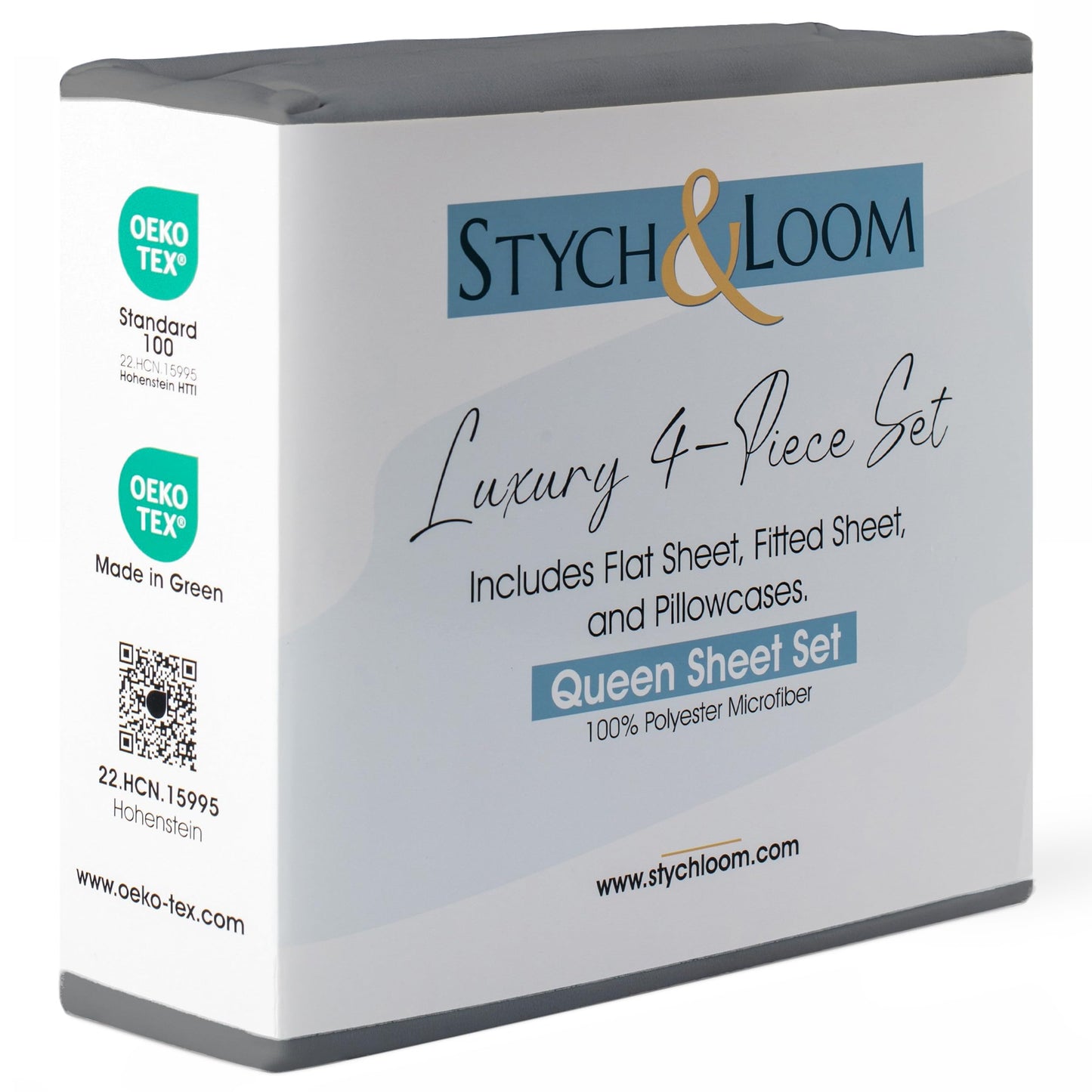 Stych & Loom Queen Sheet Set – 4-Piece Soft Microfiber Sheets Set with Flat & Fitted Sheets and 2 Pillowcases – Deep Pockets, Wrinkle Resistant, and Oeko-TEX Certified (Gray, Queen)