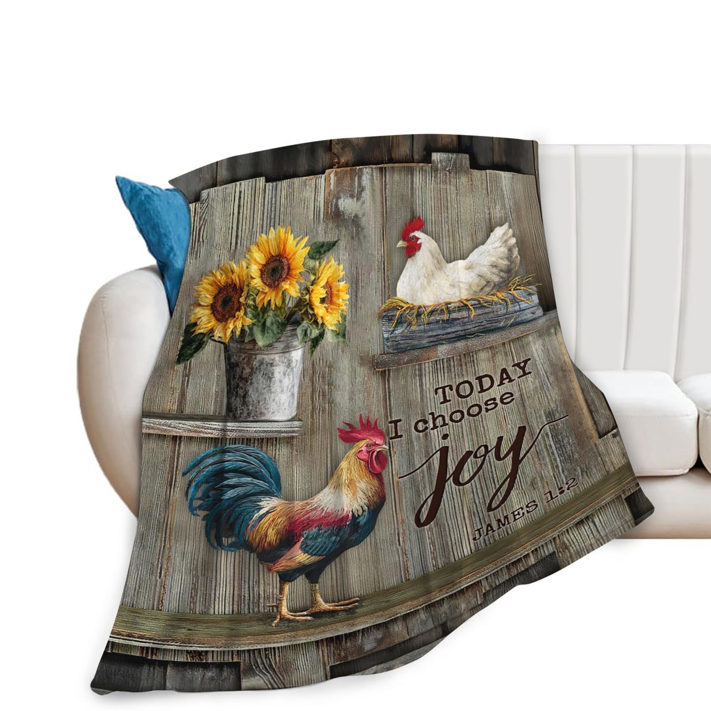 Dynova Rooster Blanket Cozy Plush Chicken Hen Throw Blankets Fuzzy Flannel Fleece Country Sunflower Gifts for Girls Boys Women Men 50"X40"