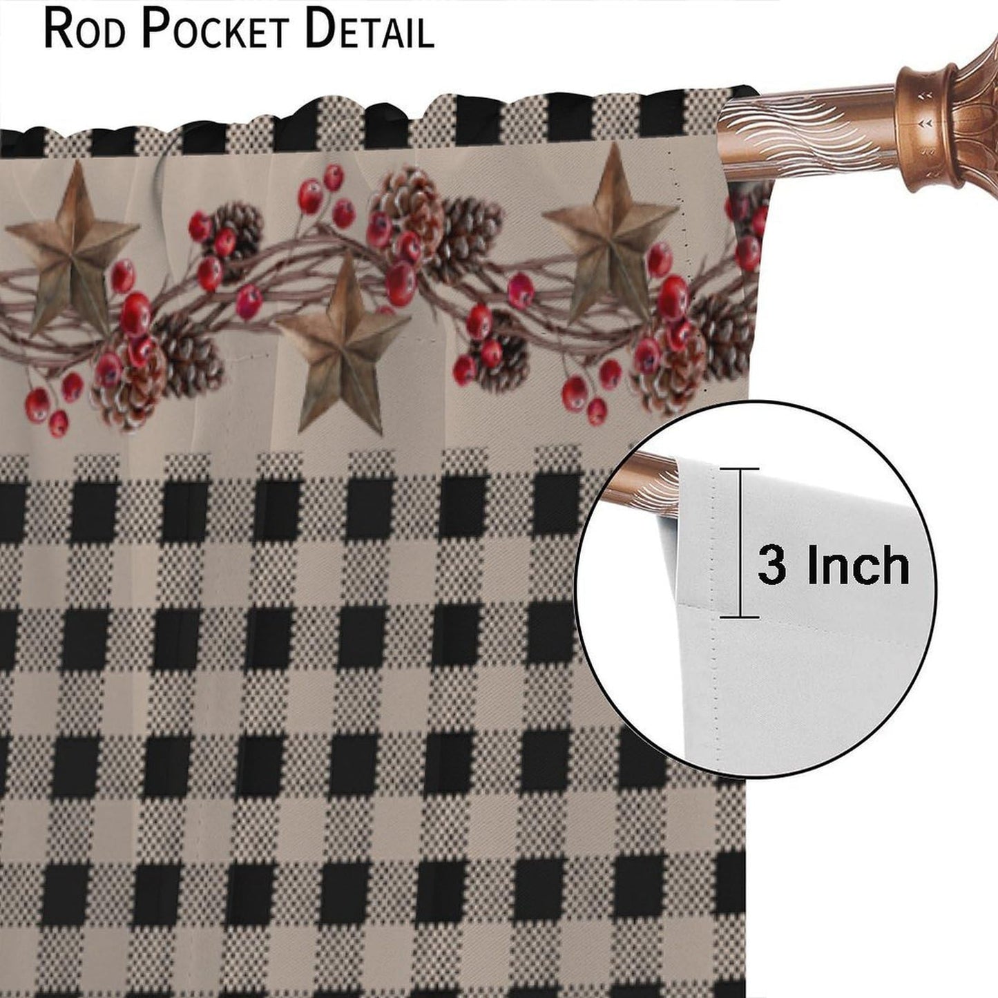 Nanacur Rustic Farmhouse Curtains, Vintage Country Black White Buffalo Plaid Pine Cone Berry Western Texas Print Window Treatments for Kitchen Bedroom Cafe, 42" W X 45" L