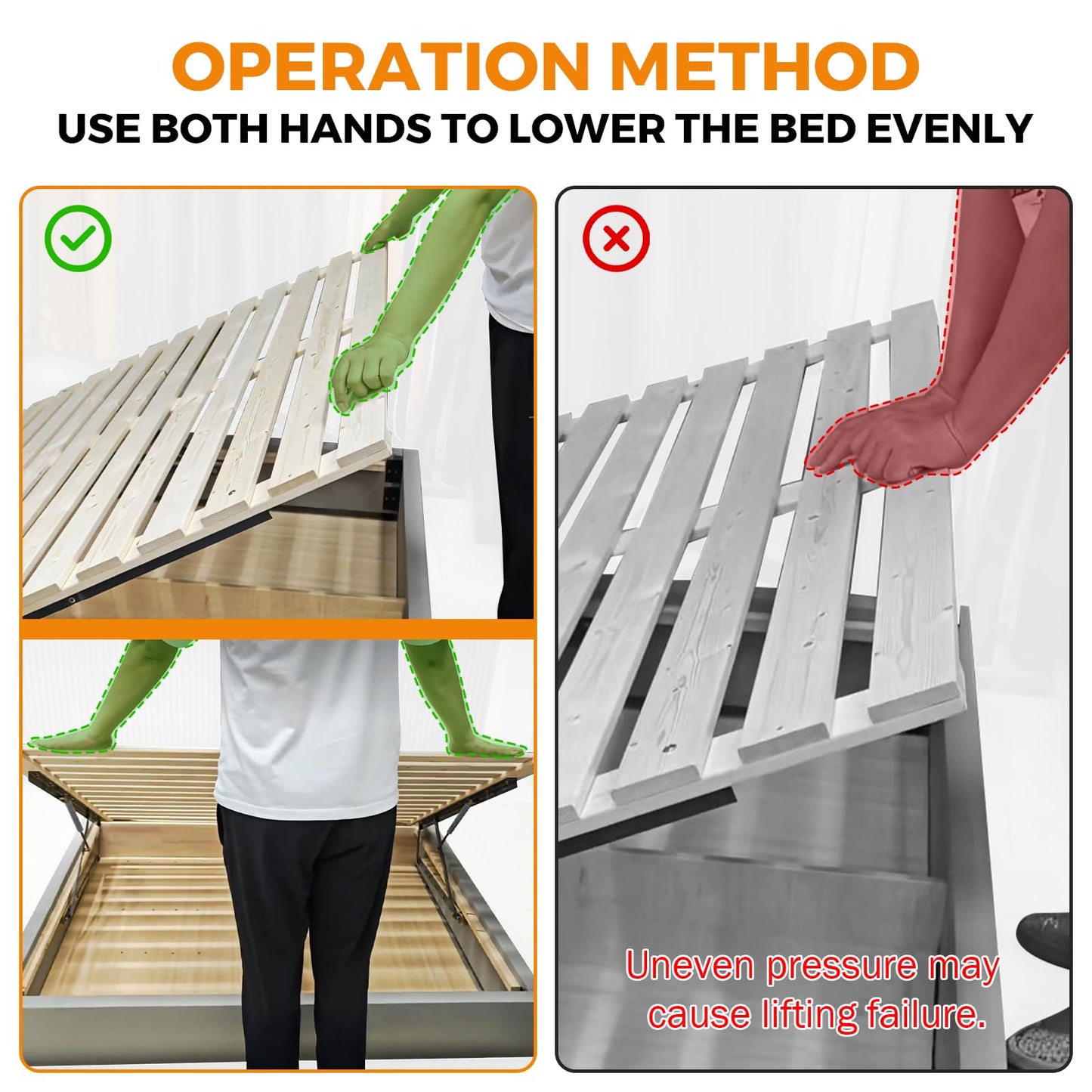 BEAMNOVA 4.6 FT Bed Lift Mechanism, 176-264 lbs Load Capacity, Lifting Gas Spring Set, Heavy Duty, for Storage Box Bed Sofa, Space Saving DIY Project