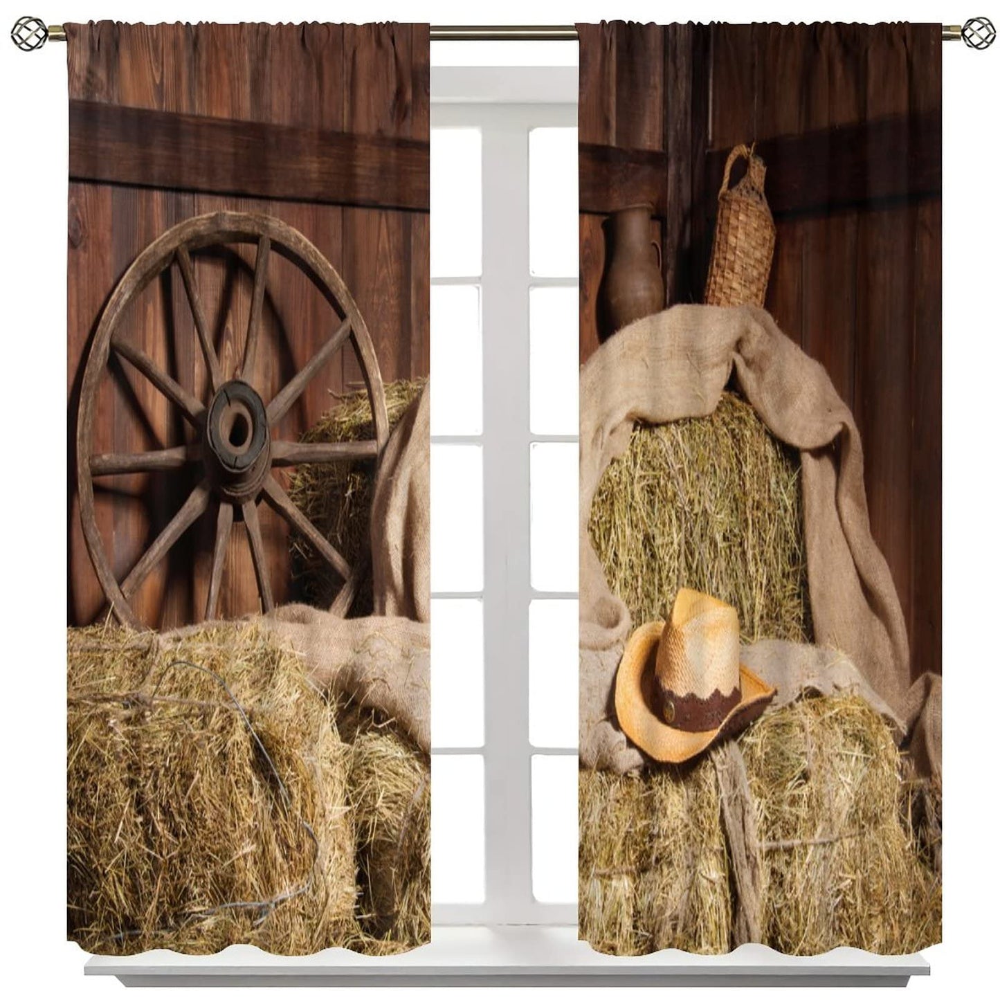 Wooden Barn Blackout Curtains,Rural Farm Old Horse Stable Barn Wood Planks Print Theme Home Fabric Living Room Bedroom Kitchen Bathroom Decor W42xL45in