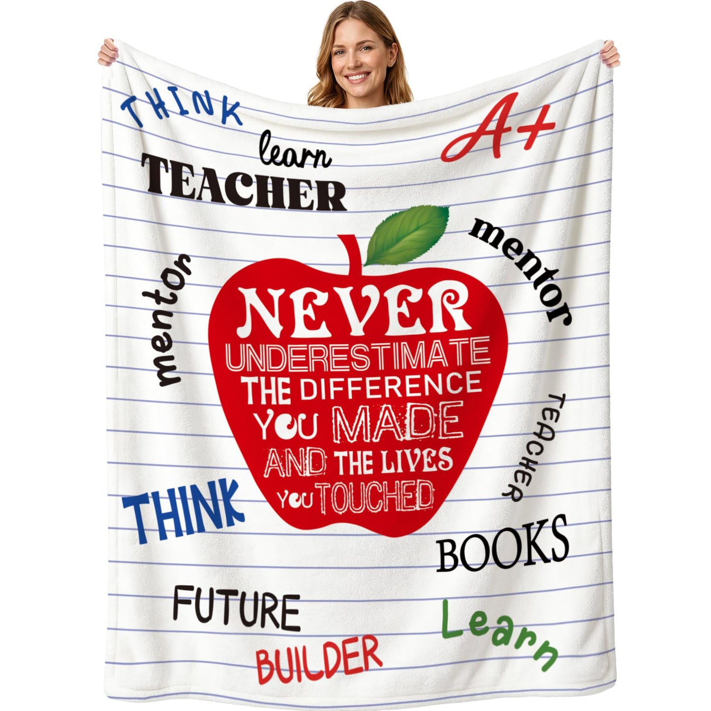Teacher Appreciation Throw Blanket Thick 60''x50'' Extra Cozy Soft Heavyweight Fleece Couch Blanket Back to School Retirement Thank You Teacher Appreciation Gifts for Educators Tutors,1 Pack (Apple)