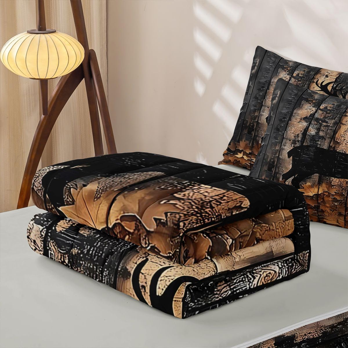 Feelyou Deer Hunting Comforter Set Full Tree Branches Zipper Bedding Set for Kids Boys Girls Farmhouse Woodland Animal Bed in a Bag Microfiber with 2 Pillow Cases