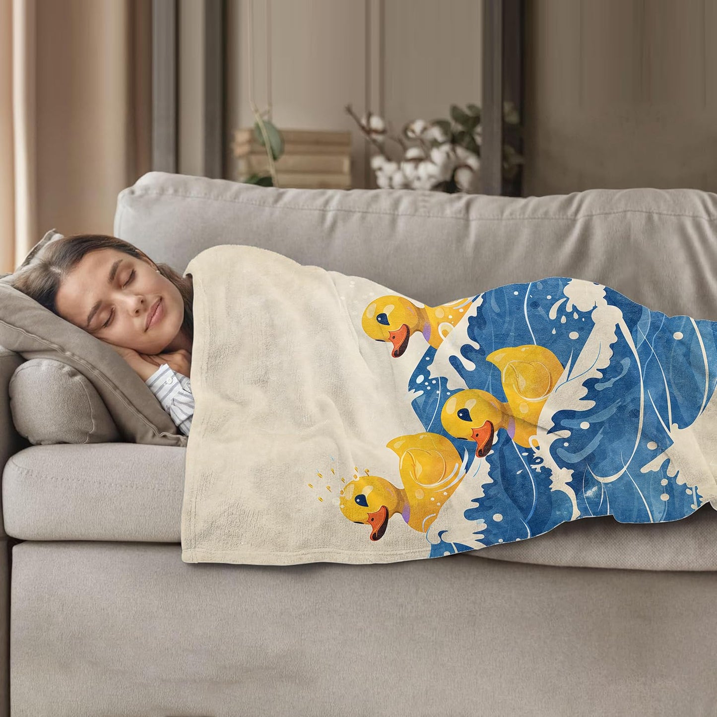Plistiz Cute Rubber Duck Throw Blanket for Women Girls Boys, Soft Flannel Blankets Gifts for Living Room Couch, Home, Sofa Decor, 50"x60"