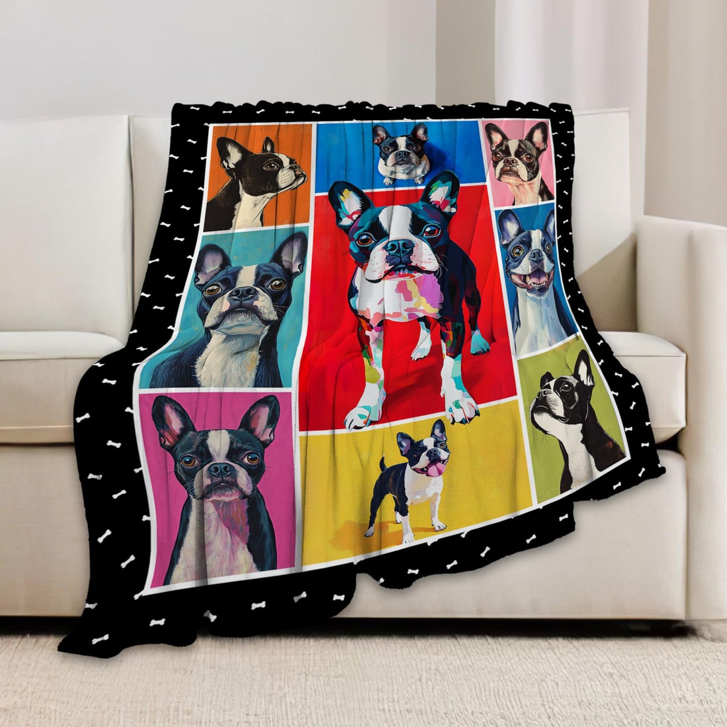 Boston Terrier Blanket, Dog Throw Blanket, Boston Terrier Gifts, Pet Dog Stuff Fleece Flannel Plush for Women Men Boys Girls Lover Adults Soft Bedding for Sofa Bed Office Home Decor 50"X40"