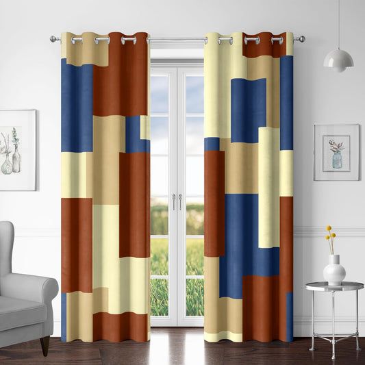 Tyrot Terracotta Blue 100% Blackout Curtains for Bedroom 84 inch Long 2 Panels Set Modern Abstract Geometric Black Out Curtains Insulated Room Darkening Window Drapes for Living Room, 52Wx84L