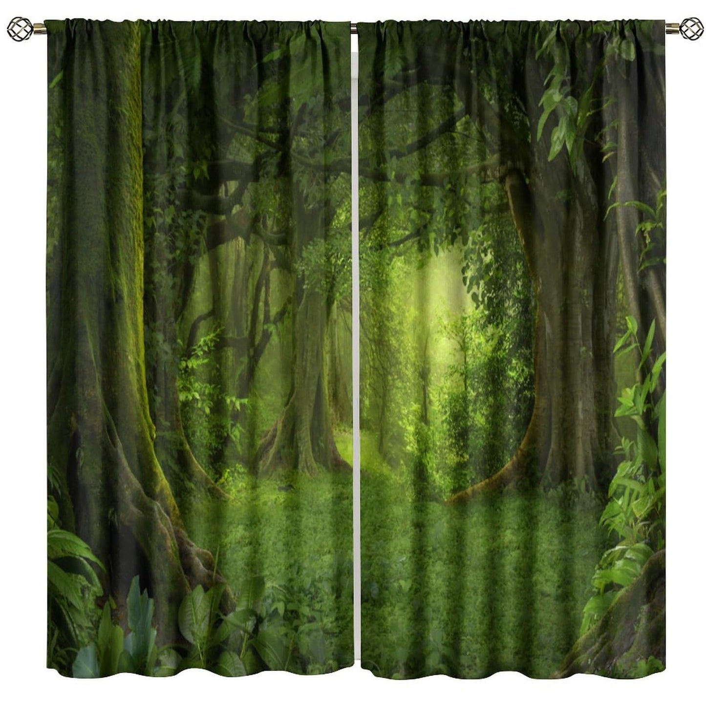 HZOHNAGO Forest Curtains Fantasy Nature Green Forests Pattern Blackout Print Rod Pocket Window Drapes for Bedroom Living Room 42x45in