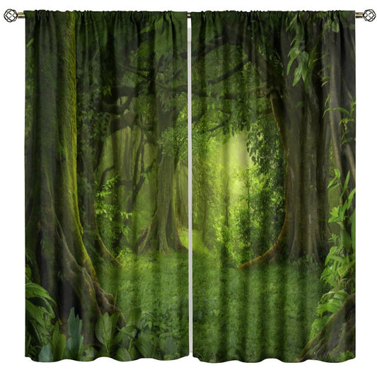HZOHNAGO Forest Curtains Fantasy Nature Green Forests Pattern Blackout Print Rod Pocket Window Drapes for Bedroom Living Room 42x45in