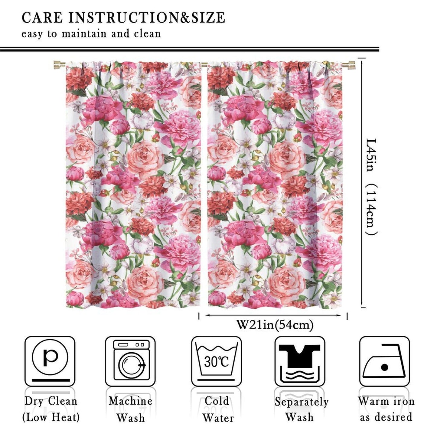 BenYaSong Watercolor Flower Blackout Window Curtain, Victorian Floral Pattern Painting Style Print with Peonie for Kitchen Bedroom Children Living Room Window Curtain Drapes 2 Panels 42x45 Inch
