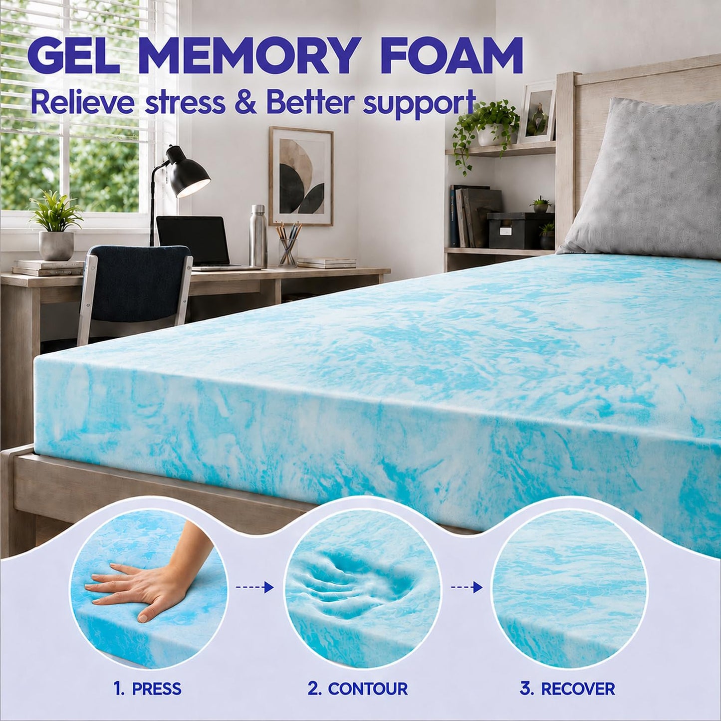ABENE Twin XL Mattress Topper for College Dorm Room Essentials, 3 Inch Dual Layer Memory Foam with Plush Pillow Top, Extra Long Dorm Bed Topper for Back Pain Relief and Comfortable Sleep