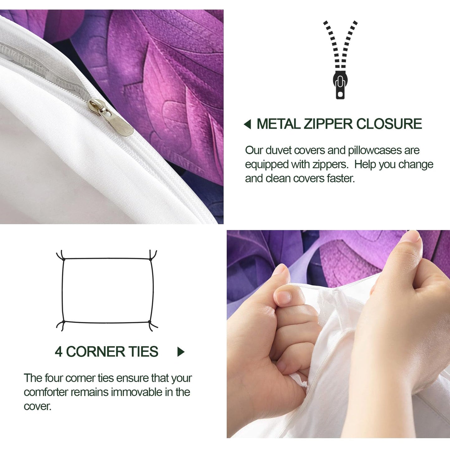ZAMODE Leaf Duvet Cover Oversized King Size, Purple Leaves Comforter Cover 120" x 98", Dark Plants Bedding Set with 2 Pillowcases