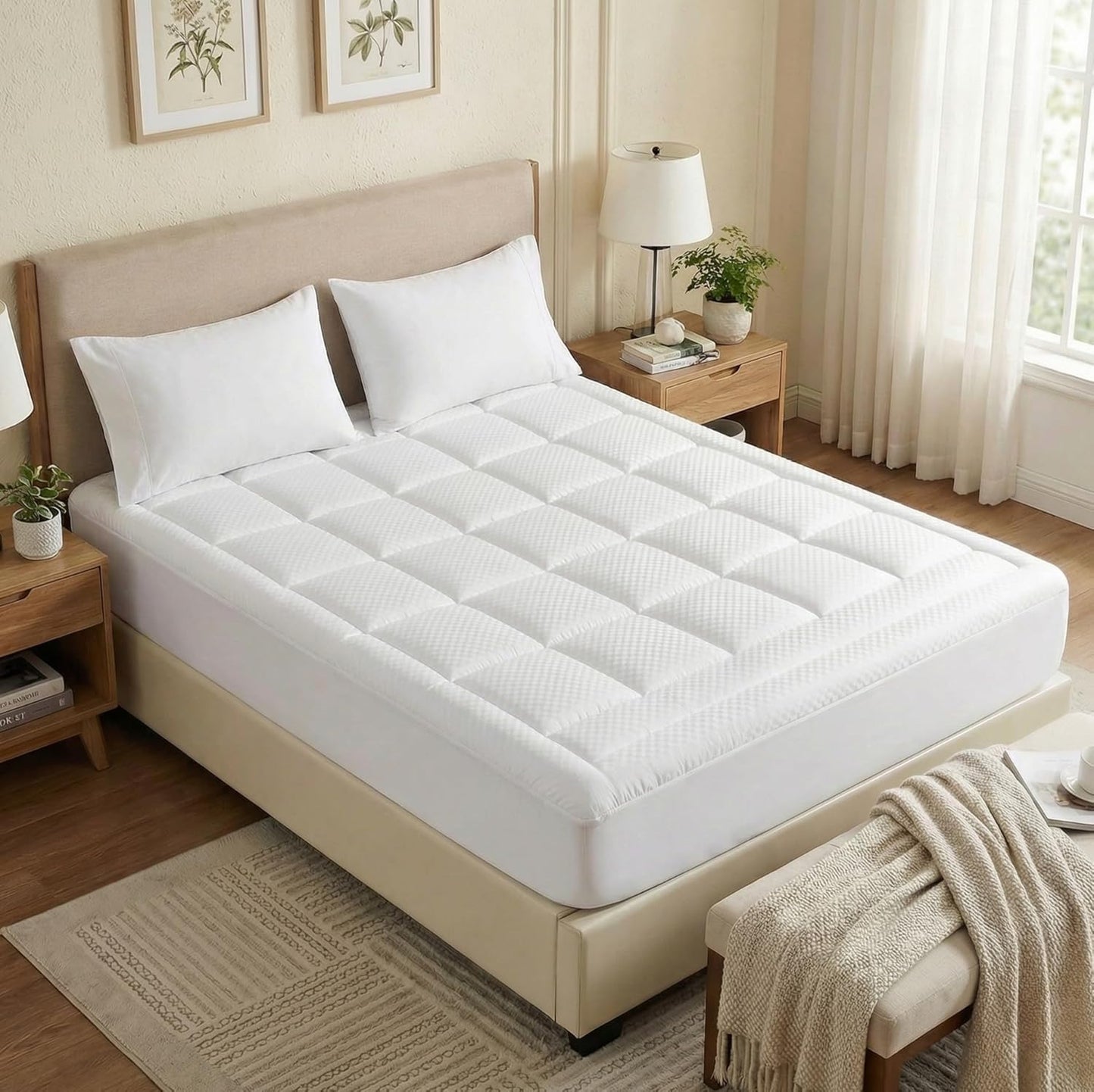 COZYXWORLD Cal King Mattress Pad Pillow Top Protector for Back Pain, 460GSM Down Alt Quilted Topper, 8-21" Deep Pocket, Breathable Quiet Year Round, Oeko-TEX Cert, Washable White 72"×84"