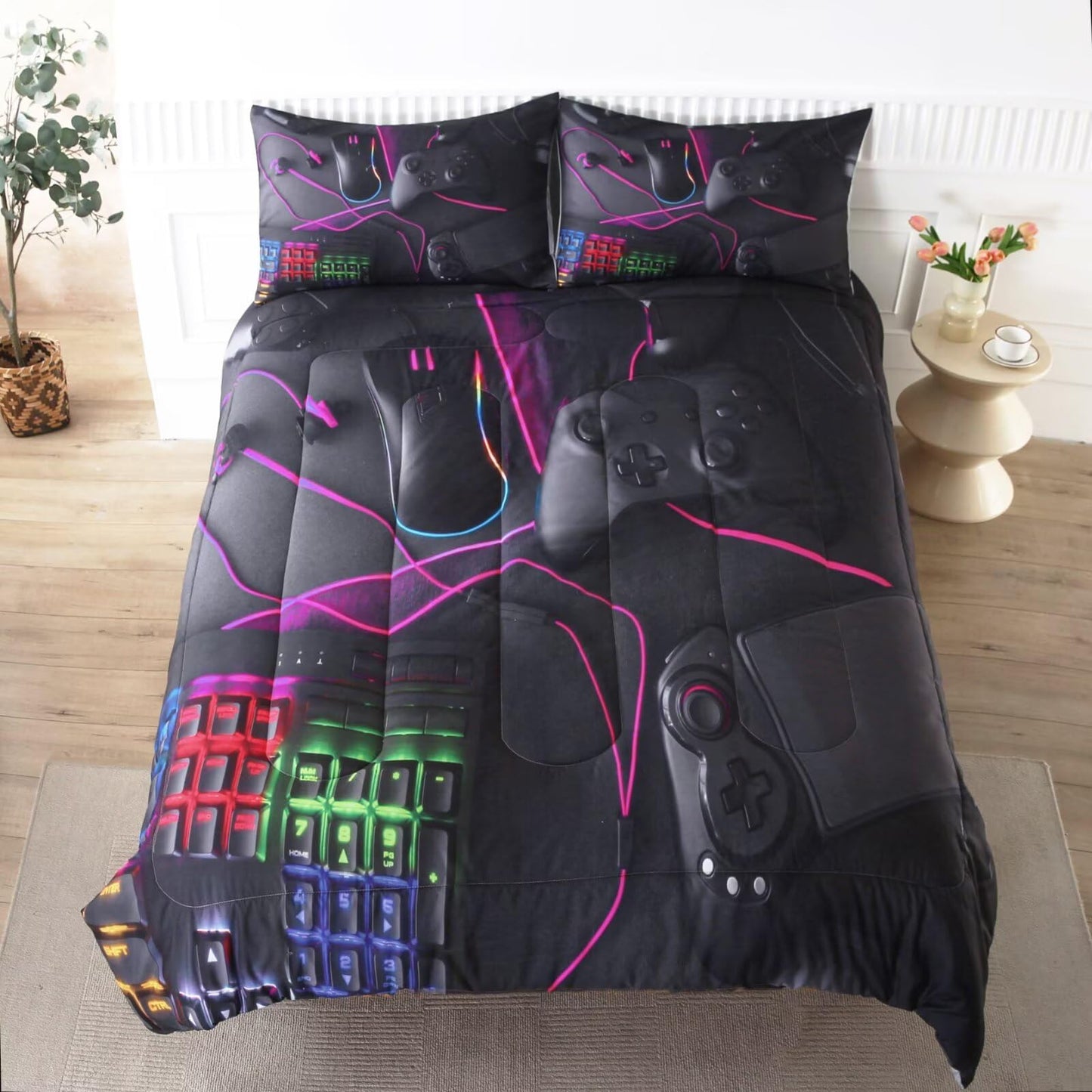 GRAT TIOC Gaming Comforter for Boys Teens,Game Bedding Sets Twin,Kids Gamer Comforter Set,Video Game Bedroom Bed Set Controller Duvet All Season 3 Piece