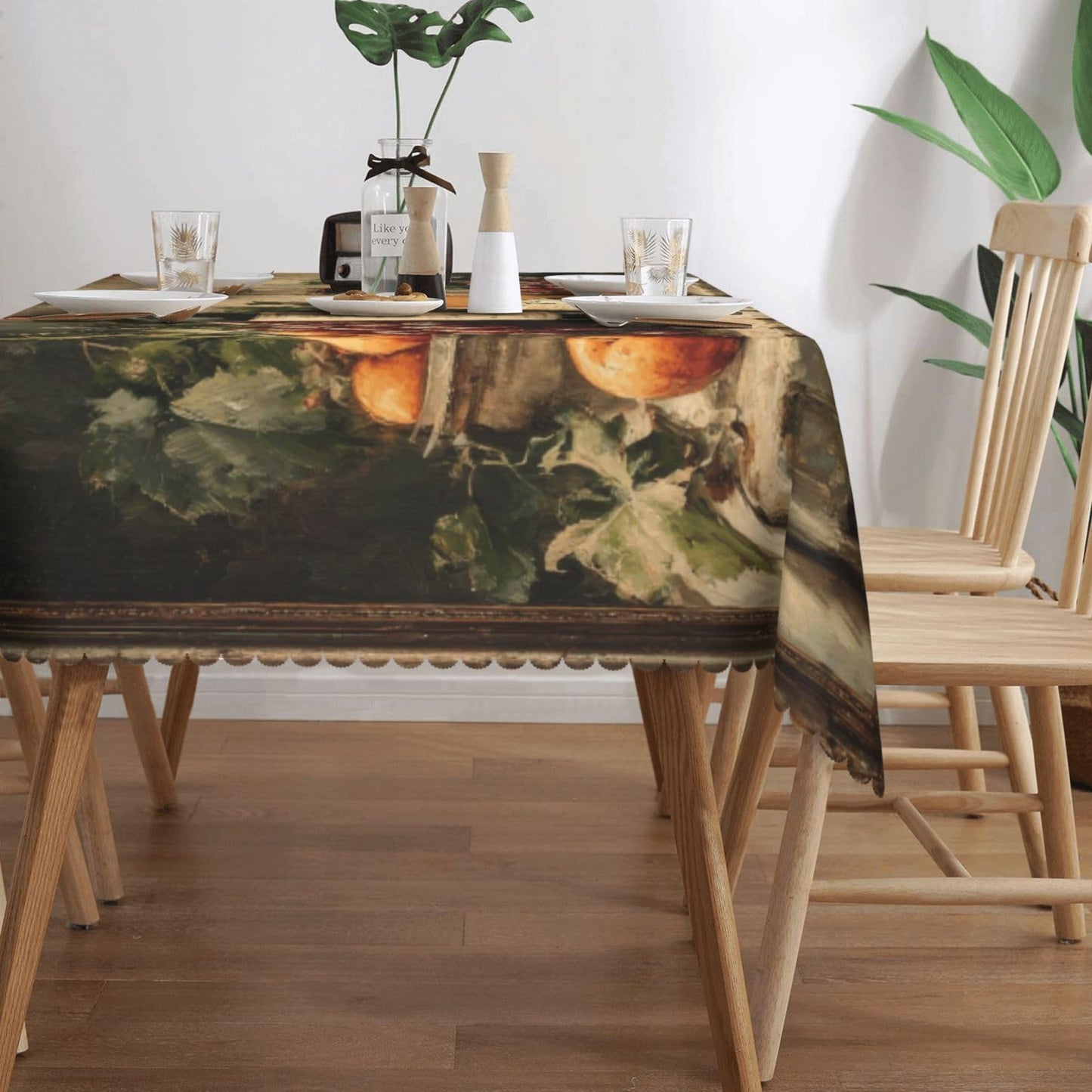 JIANKESEN Retro Wine Bottles Glasses and Grapes Tablecloth Rectangle Cheese Fresh Fruits Rustic Table Cloth Wrinkle Resistant Table Cover for Kitchen Dining Party Decorations 54 x 72 Inch